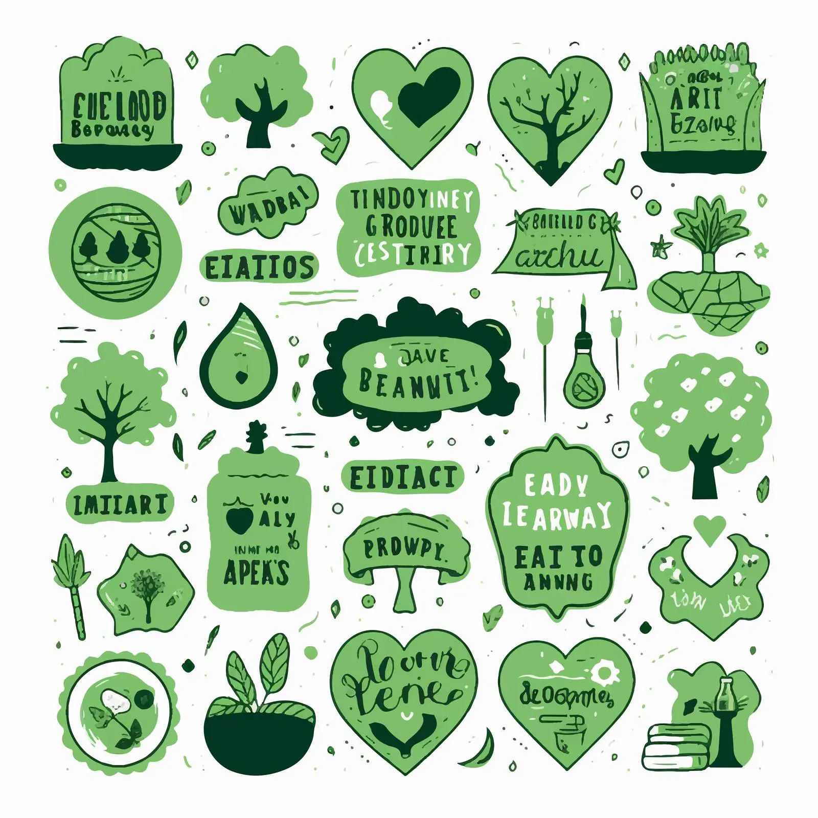 Earth Day Icons and Lettering on Green Shapes – free ecology image from Dotvec