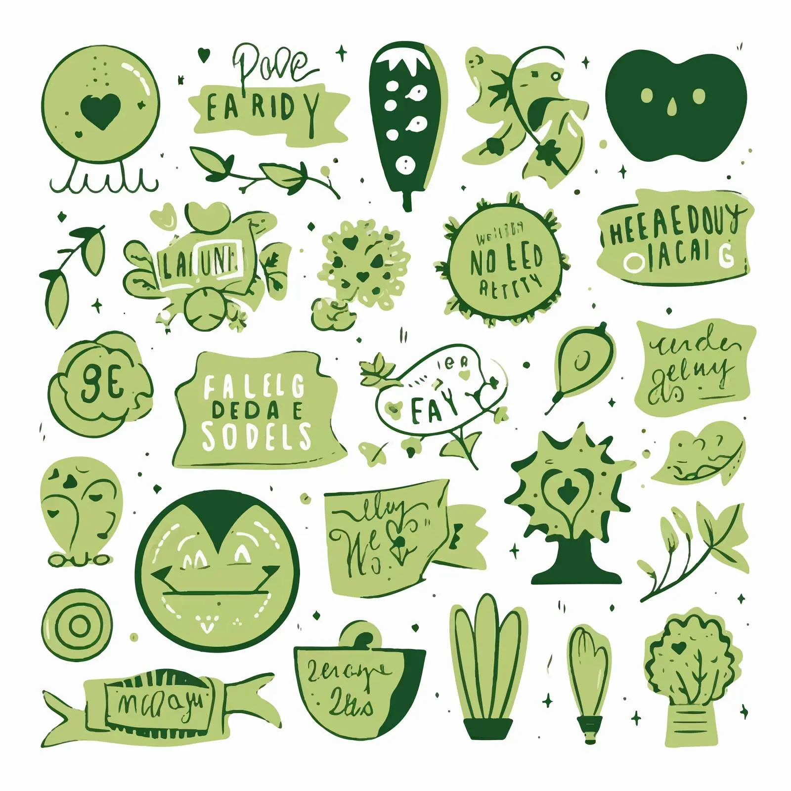 Earth Day Icons and Lettering on Green Shapes – free ecology image from Dotvec
