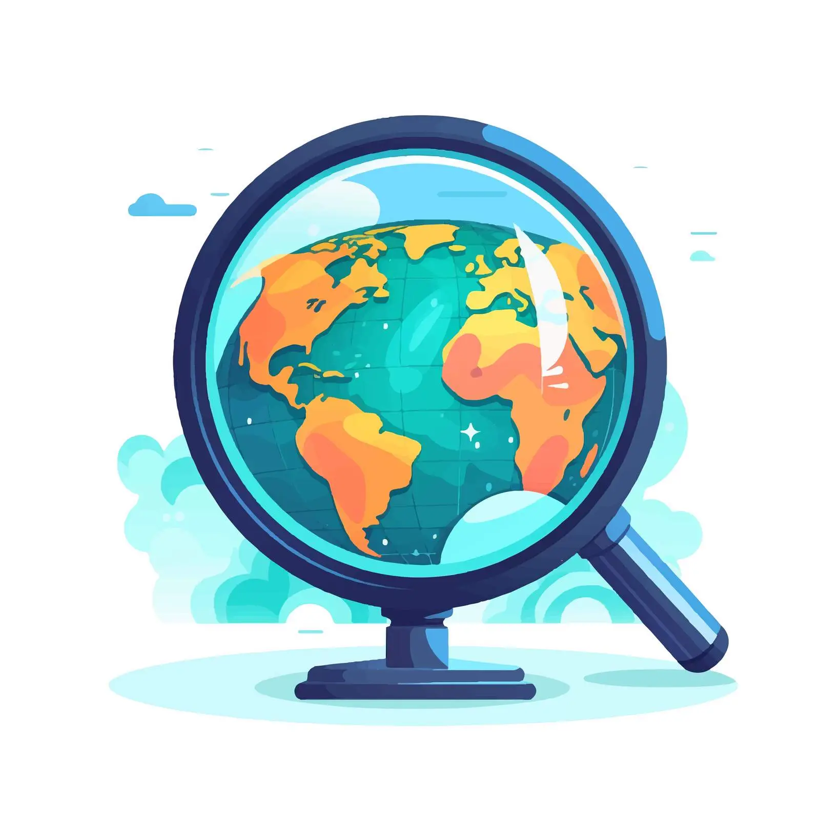 Retro 90s Earth Globe and Magnifying Glass Icon — free download from Dotvec