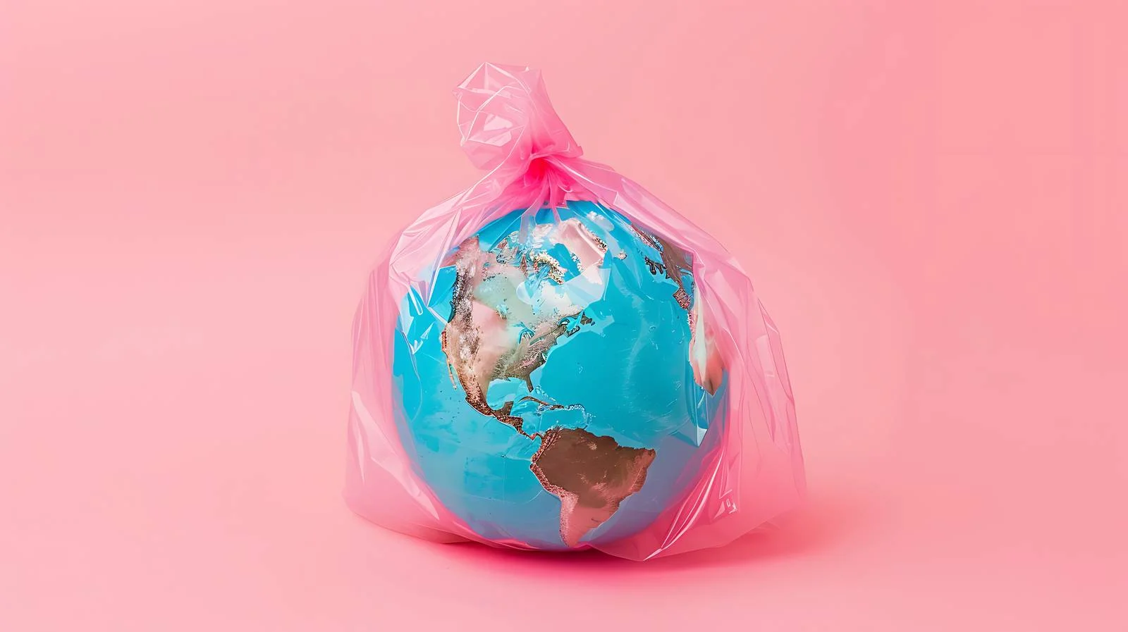 Earth Globe in Plastic Bag on Pink Background — free download from Dotvec