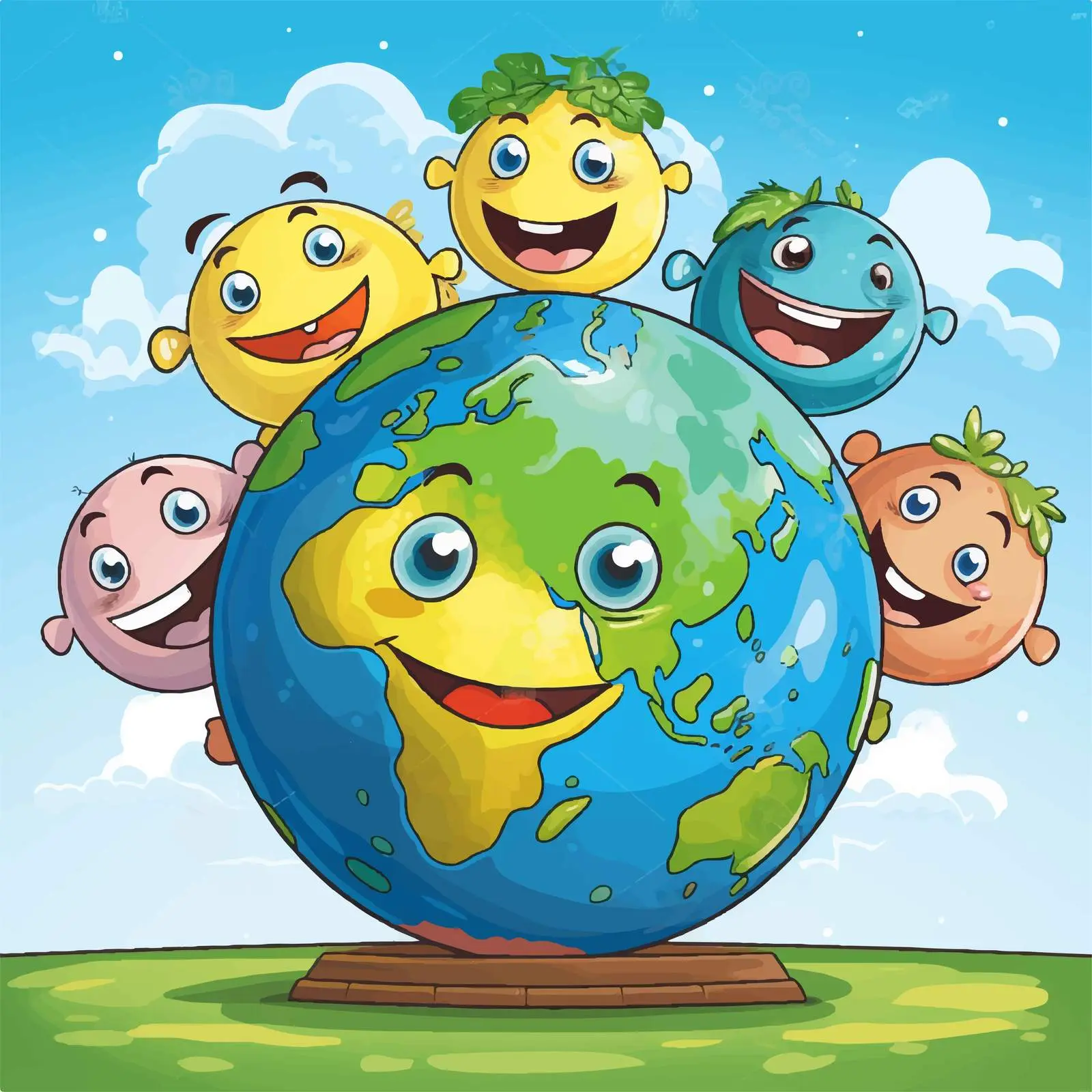 Funny Cartoon Characters Around Earth Globe — free download from Dotvec