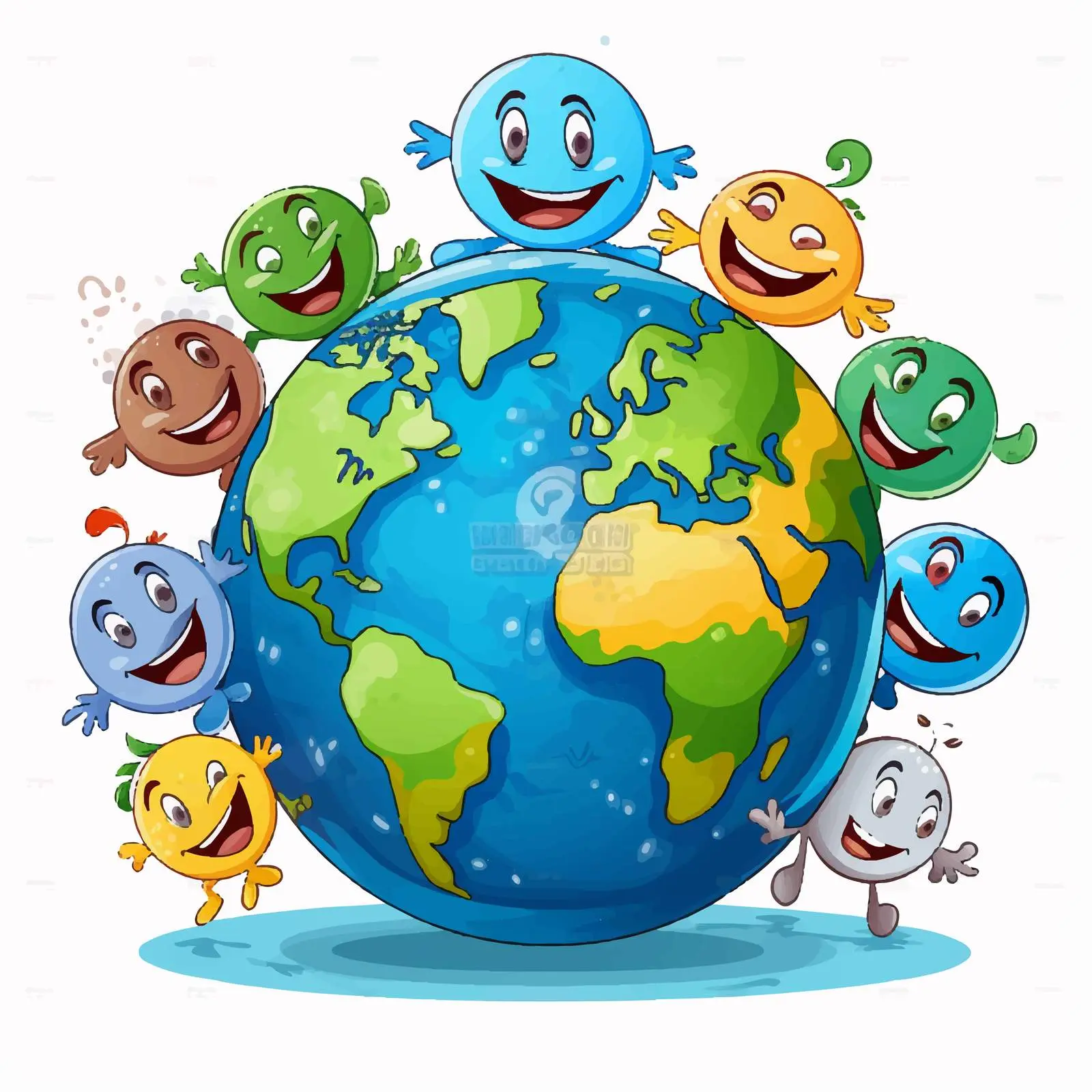 Funny Cartoon Characters Around Earth Globe — free download from Dotvec
