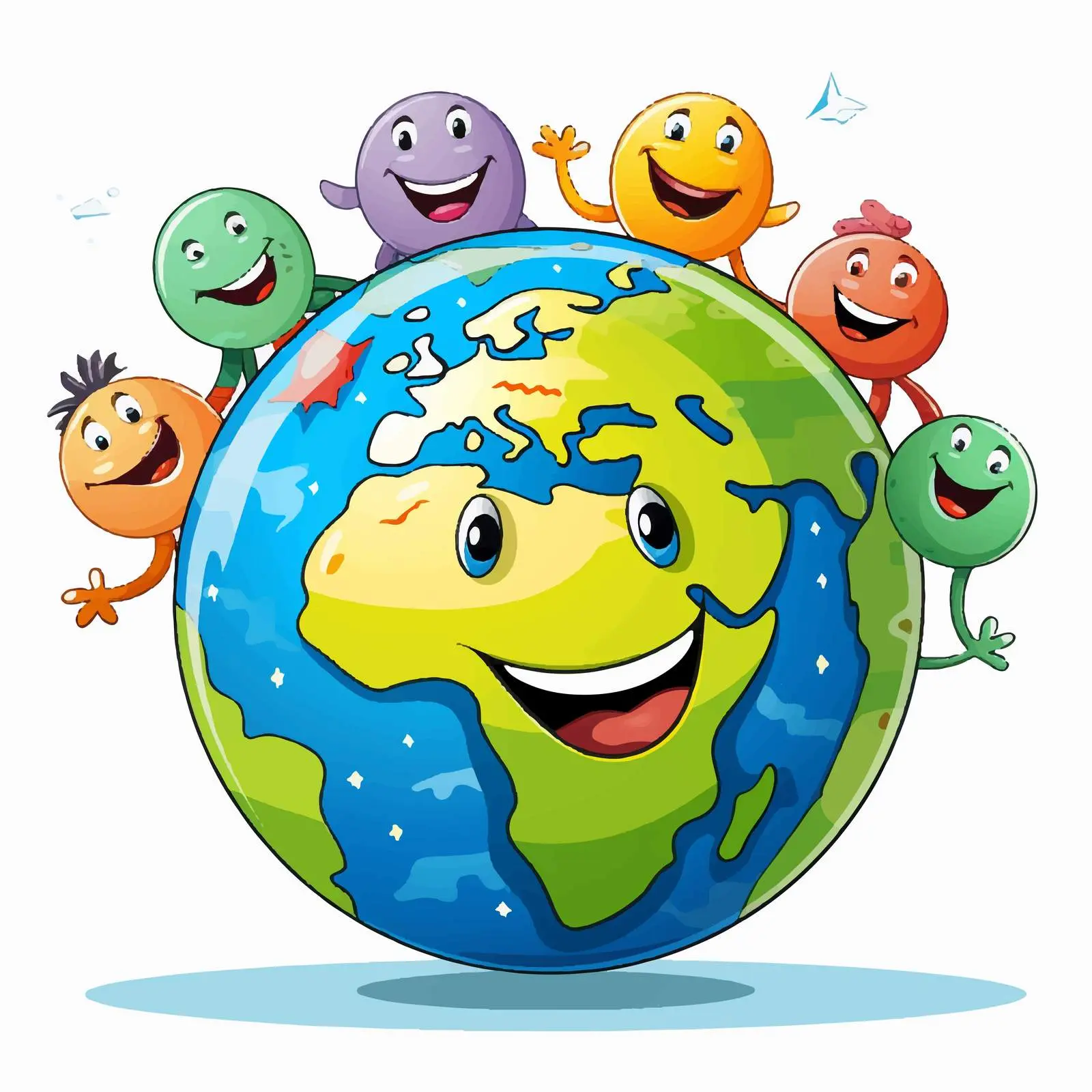 Cartoon Characters on Earth Globe Illustration — free download from Dotvec
