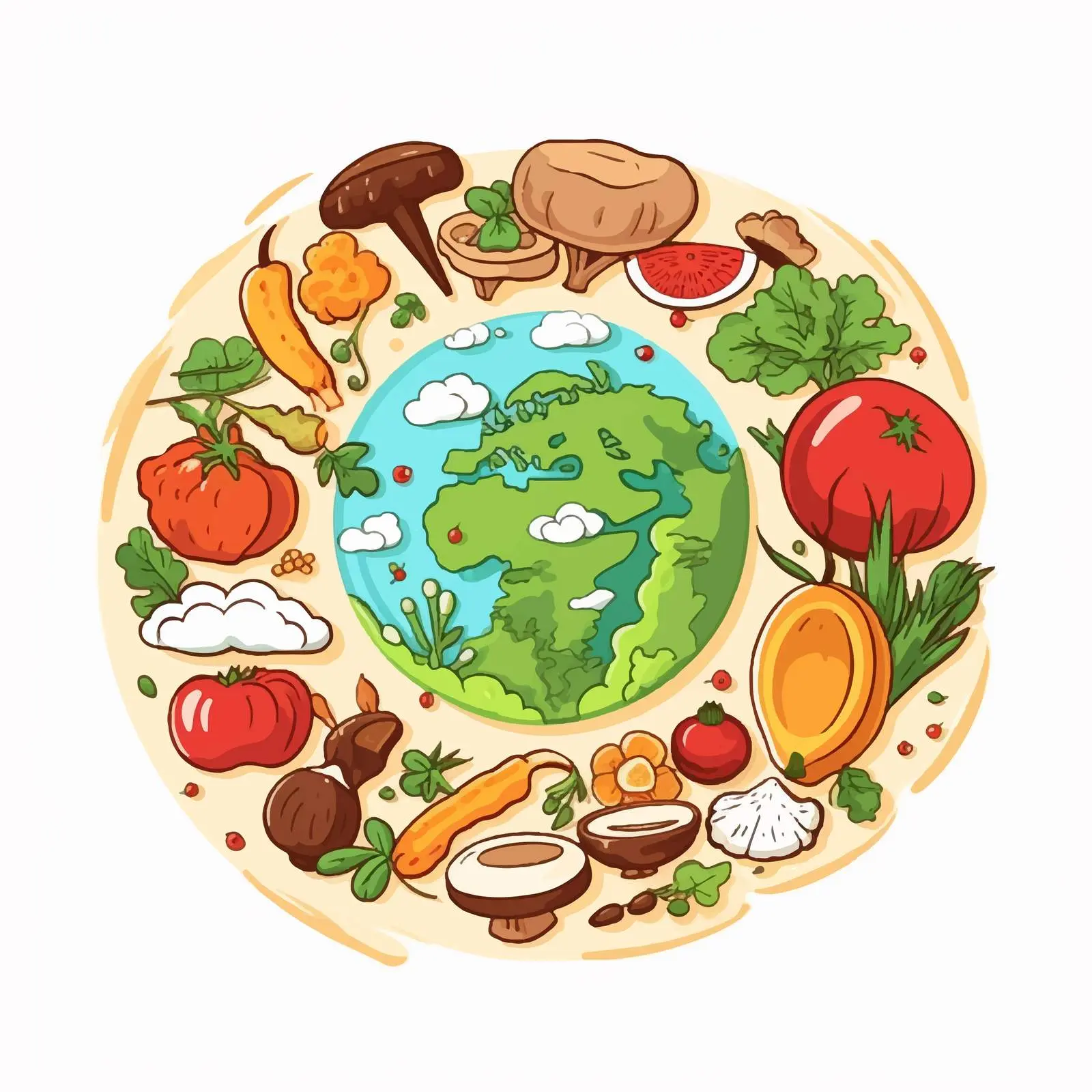 Earth Planet with Healthy Food Vector Illustration – free veggies image from Dotvec
