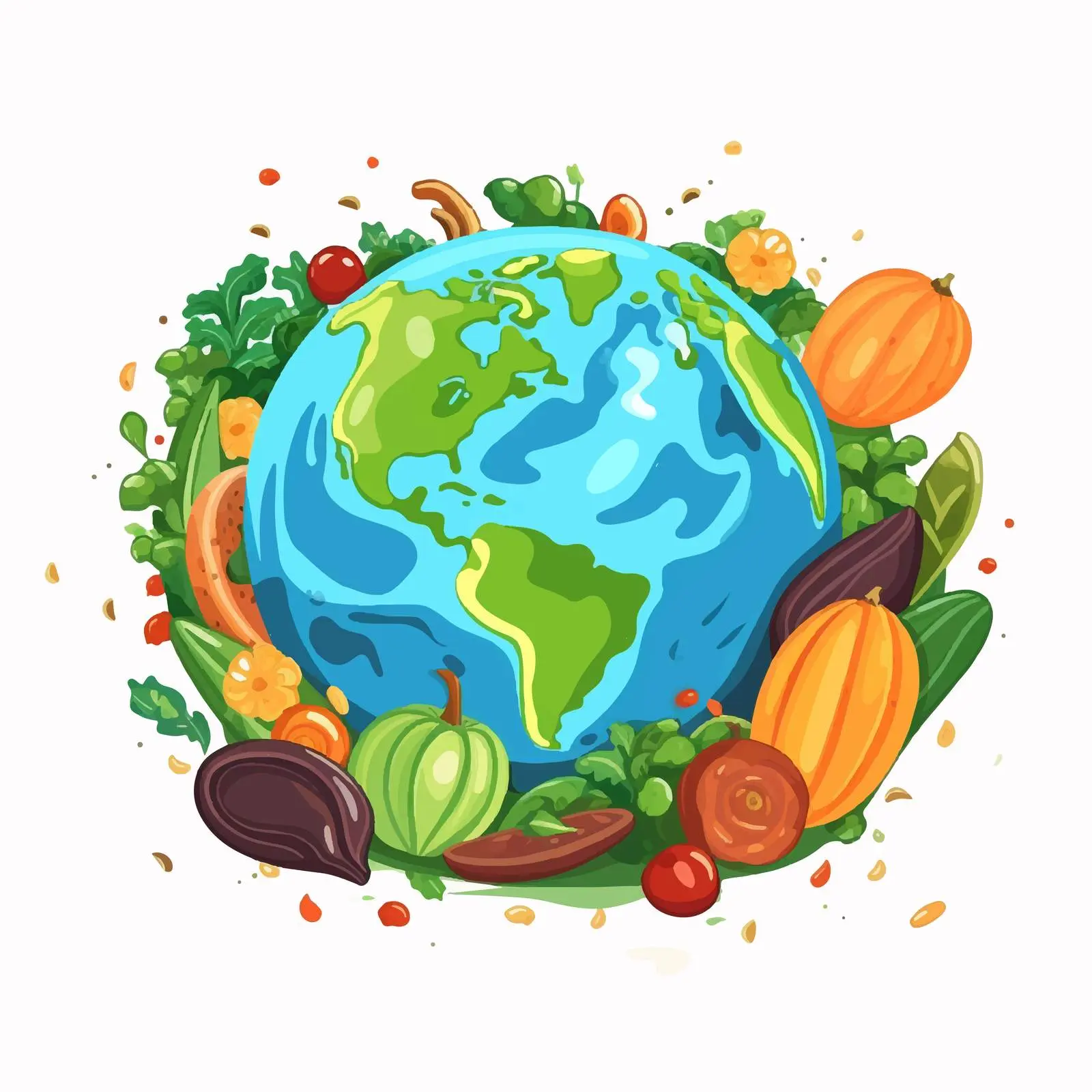 Earth Planet with Healthy Food Cartoon Illustration — free download from Dotvec