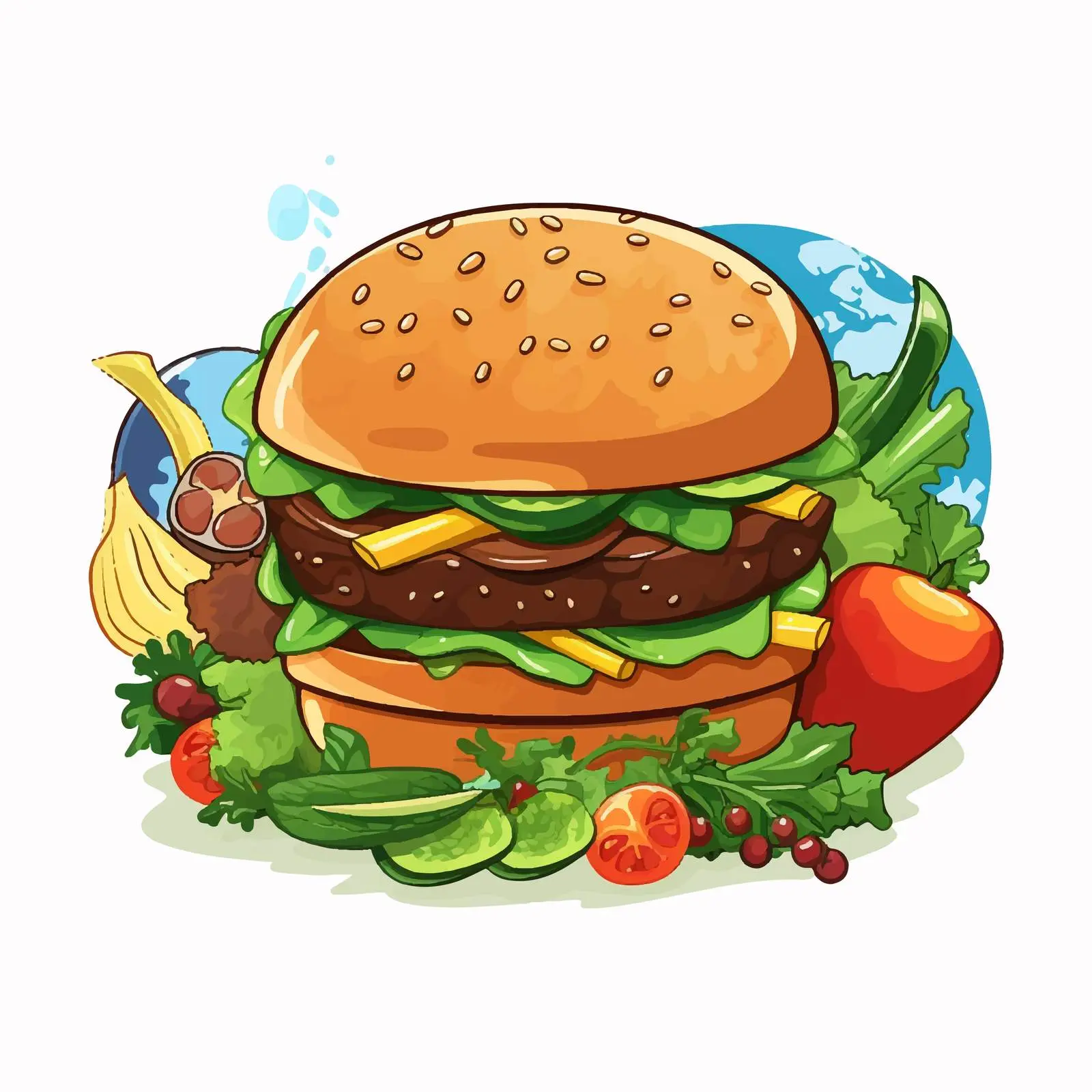 Earth Planet with Healthy Food Cartoon Vector — free download from Dotvec