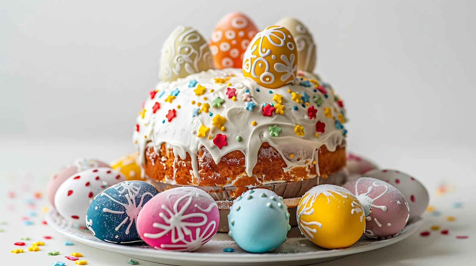 Easter Dessert: Cake and Colorful Painted Eggs — free download from Dotvec