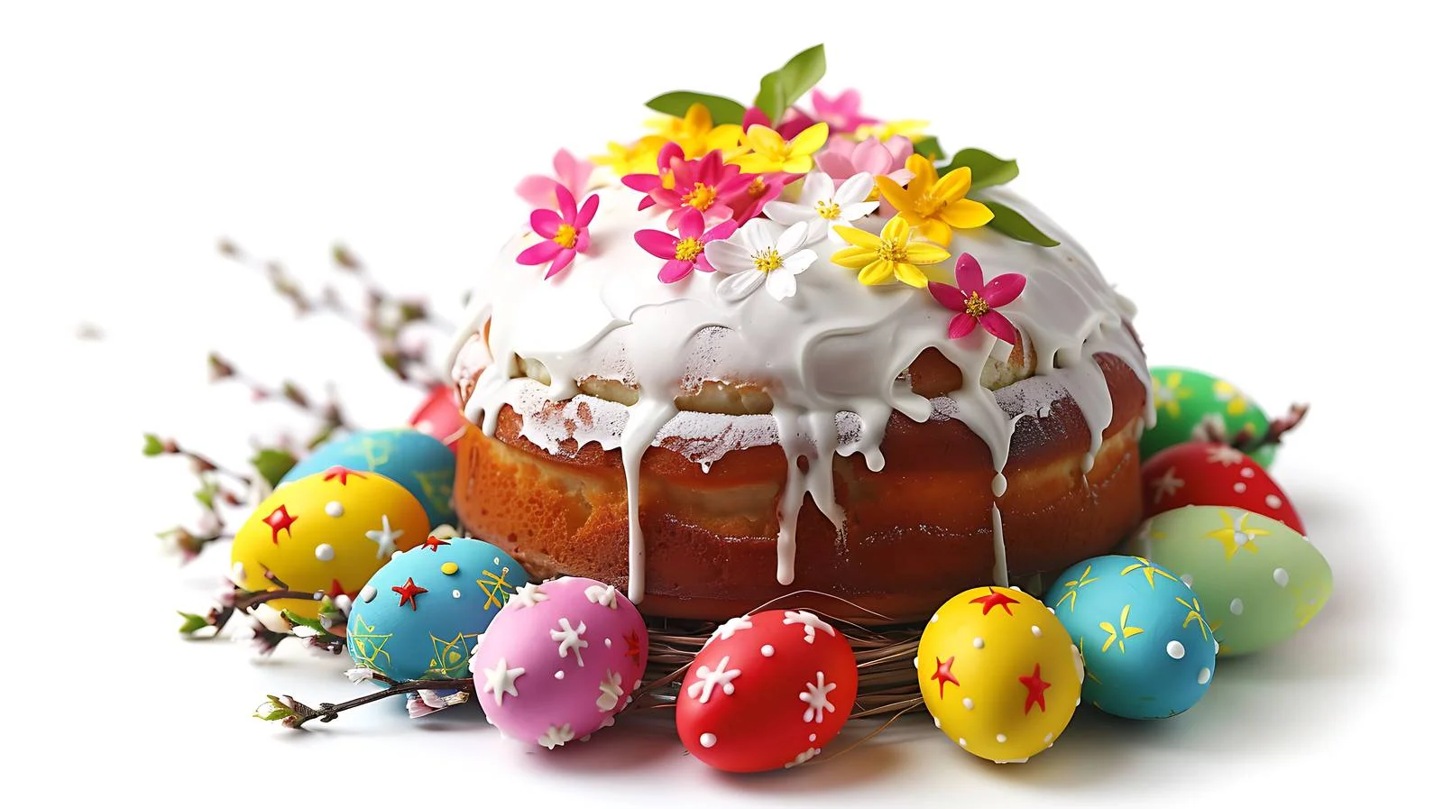 Festive Easter Cake and Colorful Painted Eggs — free download from Dotvec