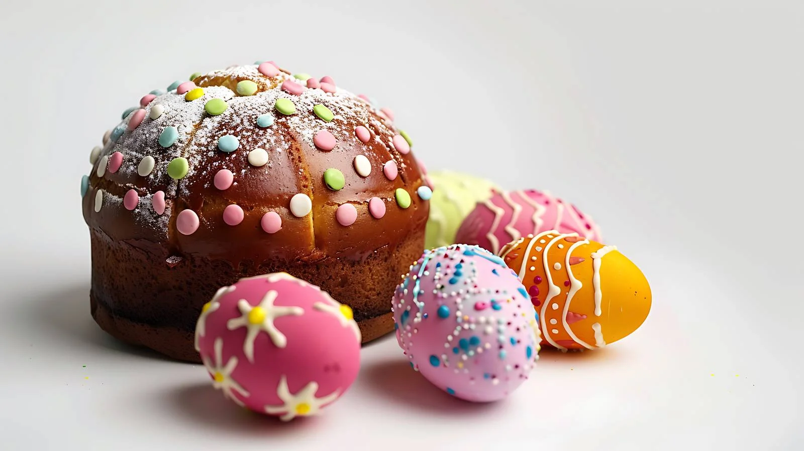 Easter Cake, Colorful Painted Eggs, White Background — free download from Dotvec