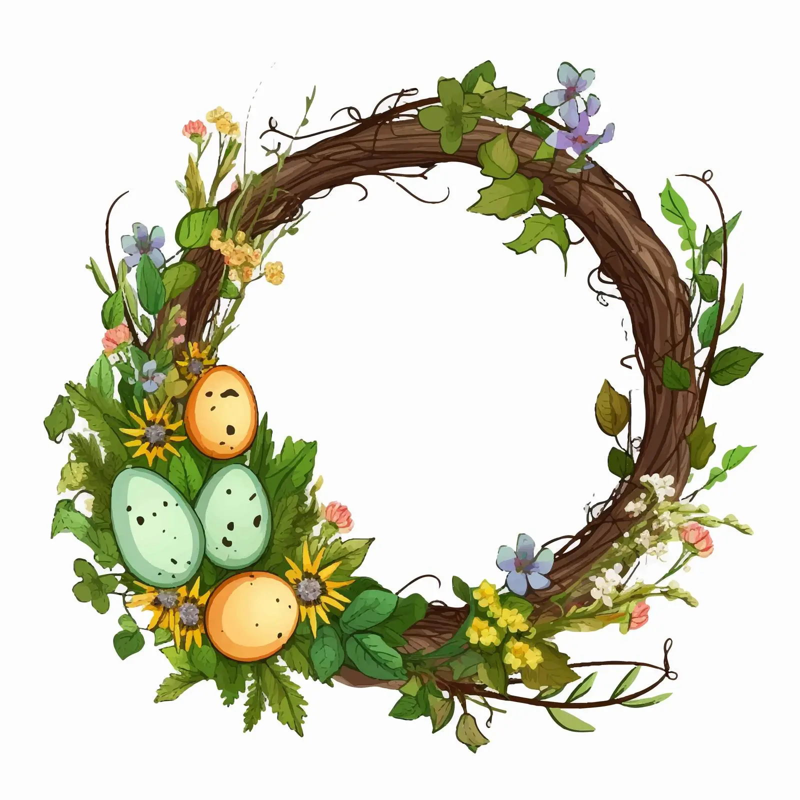 Natural Easter Frame with Moss and Flowers — free download from Dotvec