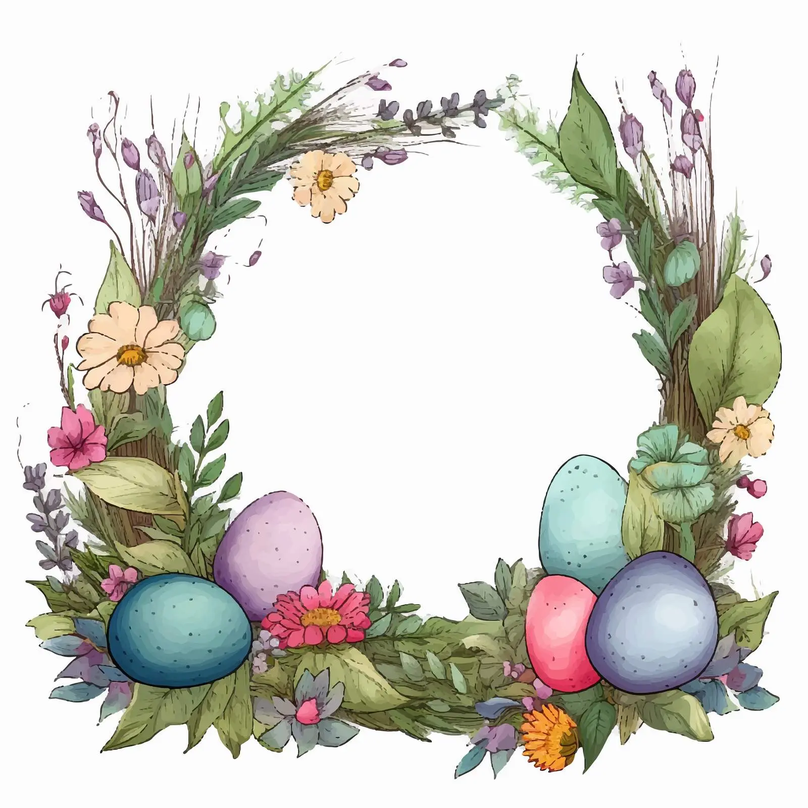Natural Easter Frame with Moss and Flowers — free download from Dotvec
