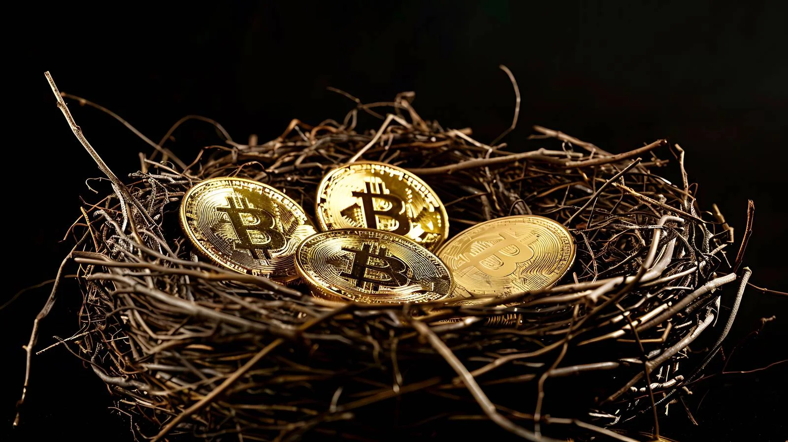 Easter Bitcoin Nest on Black Background — free download from Dotvec