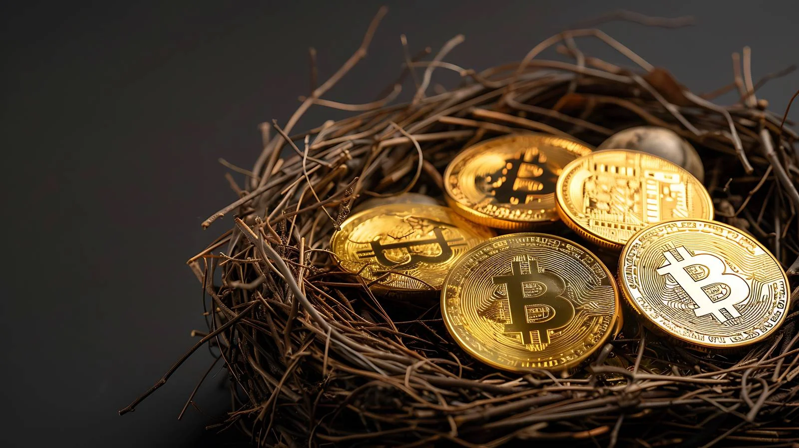 Easter Bitcoin Nest in Black Background — free download from Dotvec