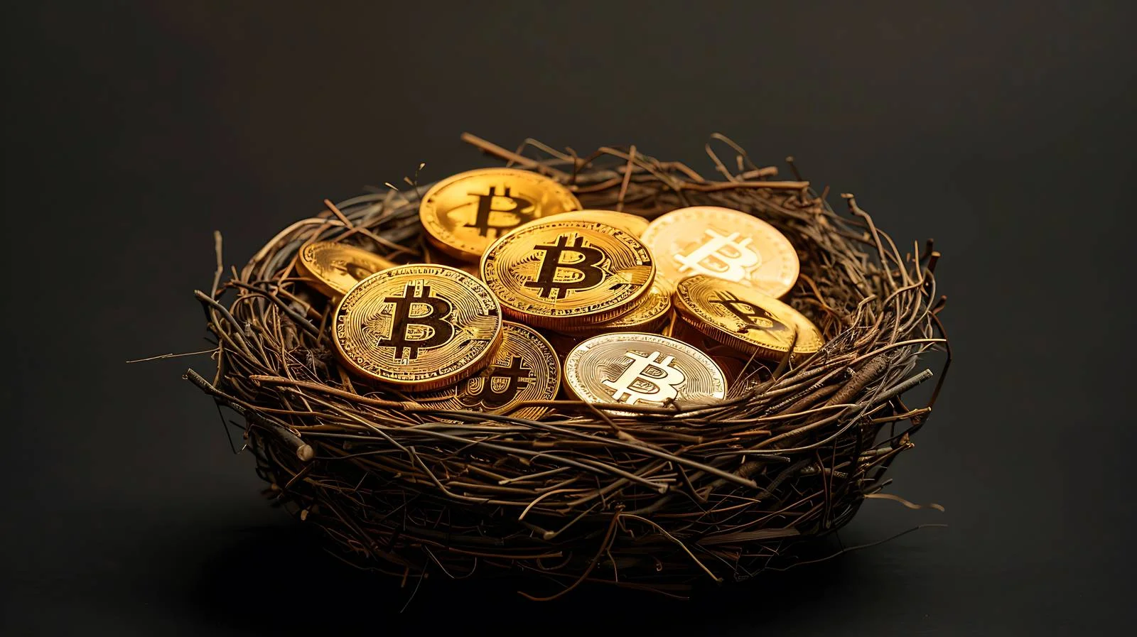 Easter Bitcoin Nest on Black Background — free download from Dotvec