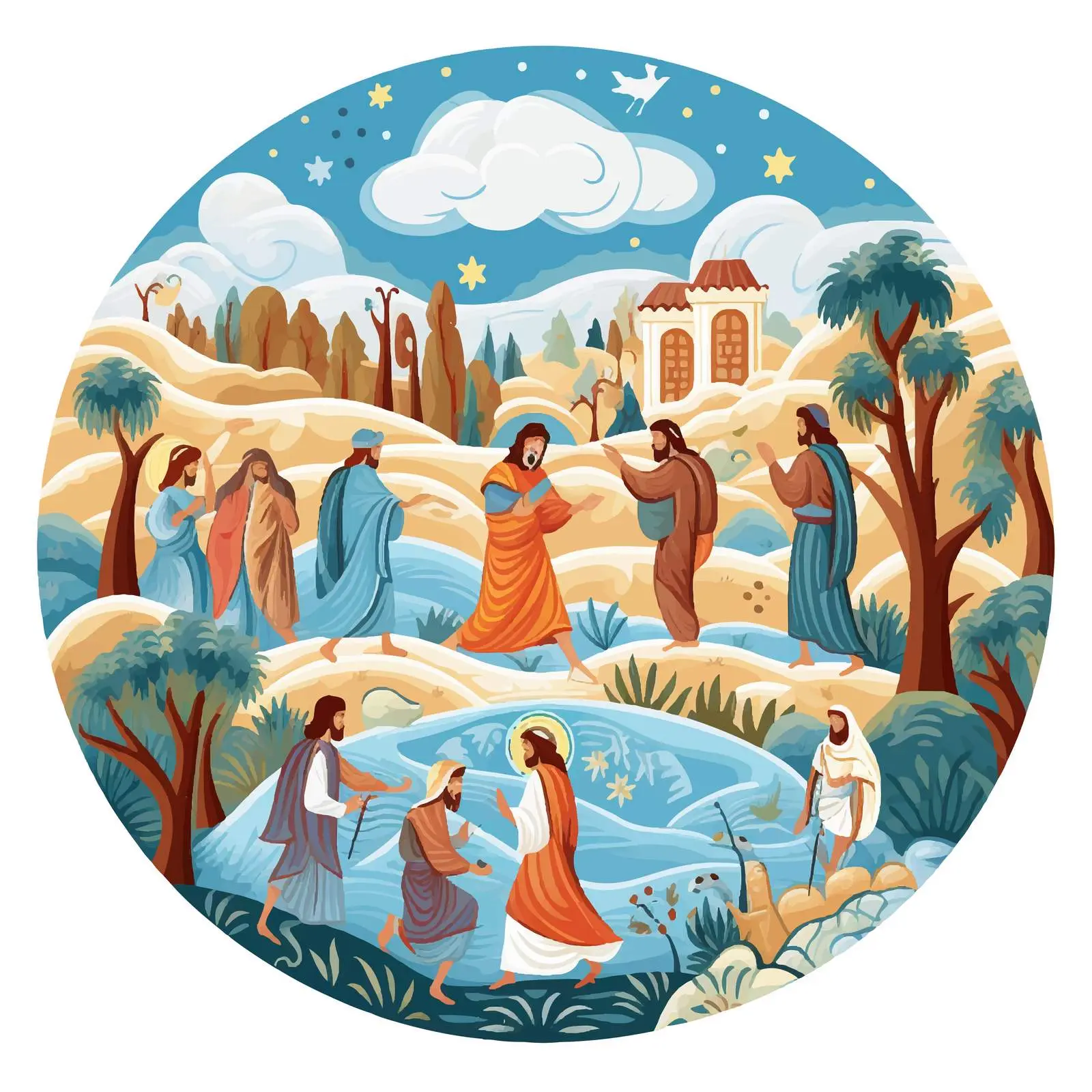 Byzantine Style Easter Fresco Illustration – free resurrection theme image from Dotvec