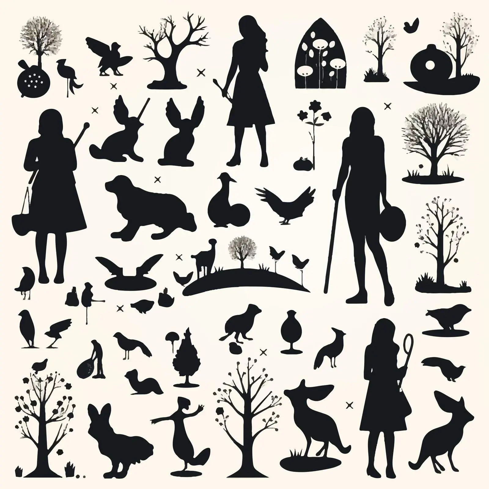 Easter Silhouettes Elements Set - White Isolated — free download from Dotvec