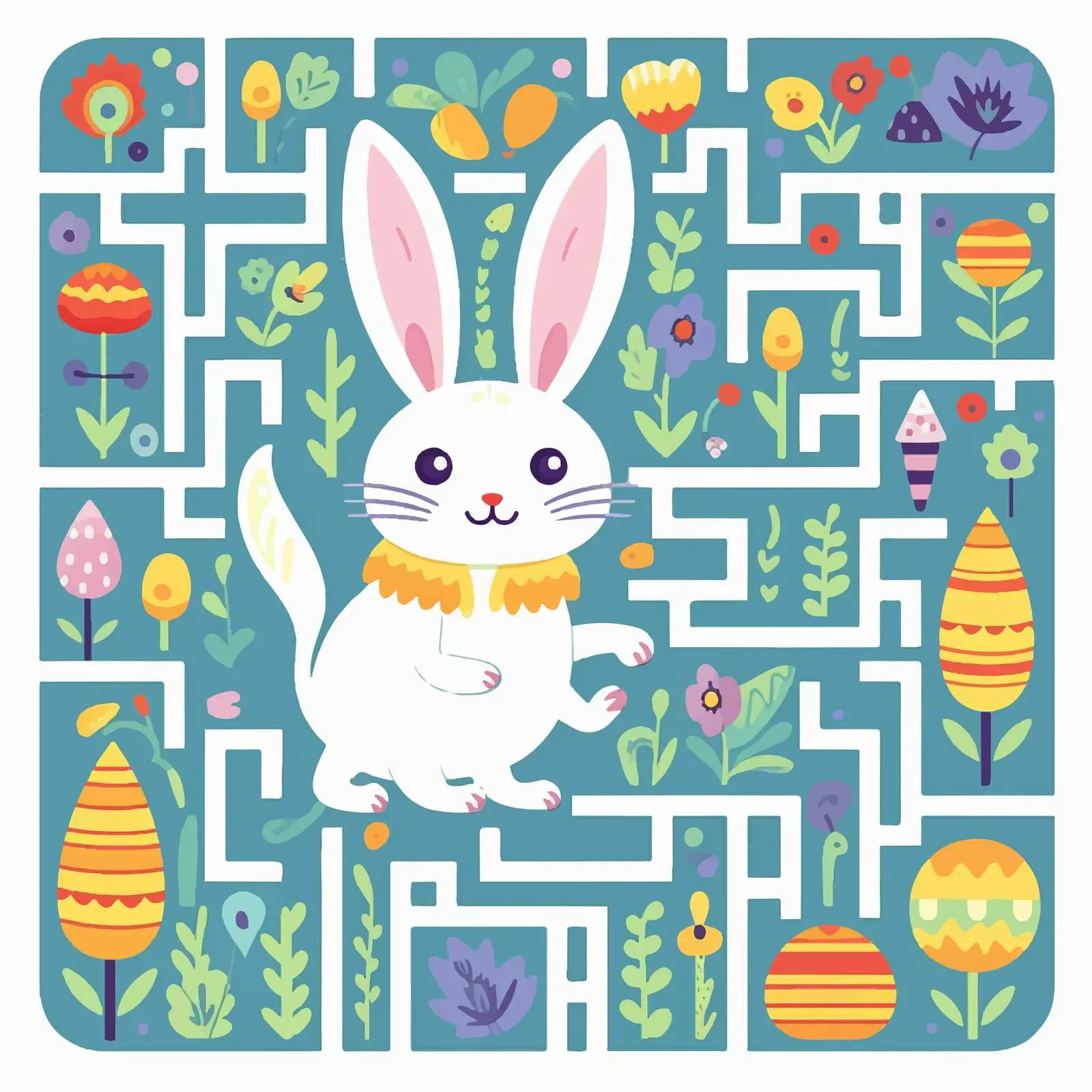 Easter Themed Square Maze Puzzle for Kids — free download from Dotvec