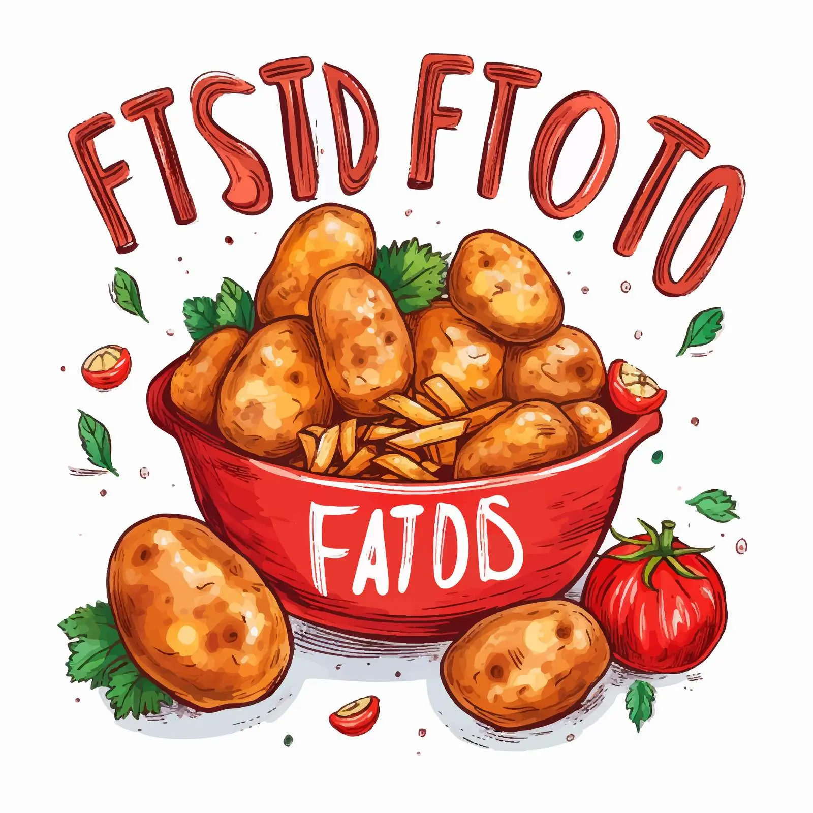 Fried Potatoes with Tomatoes Graphic — free download from Dotvec