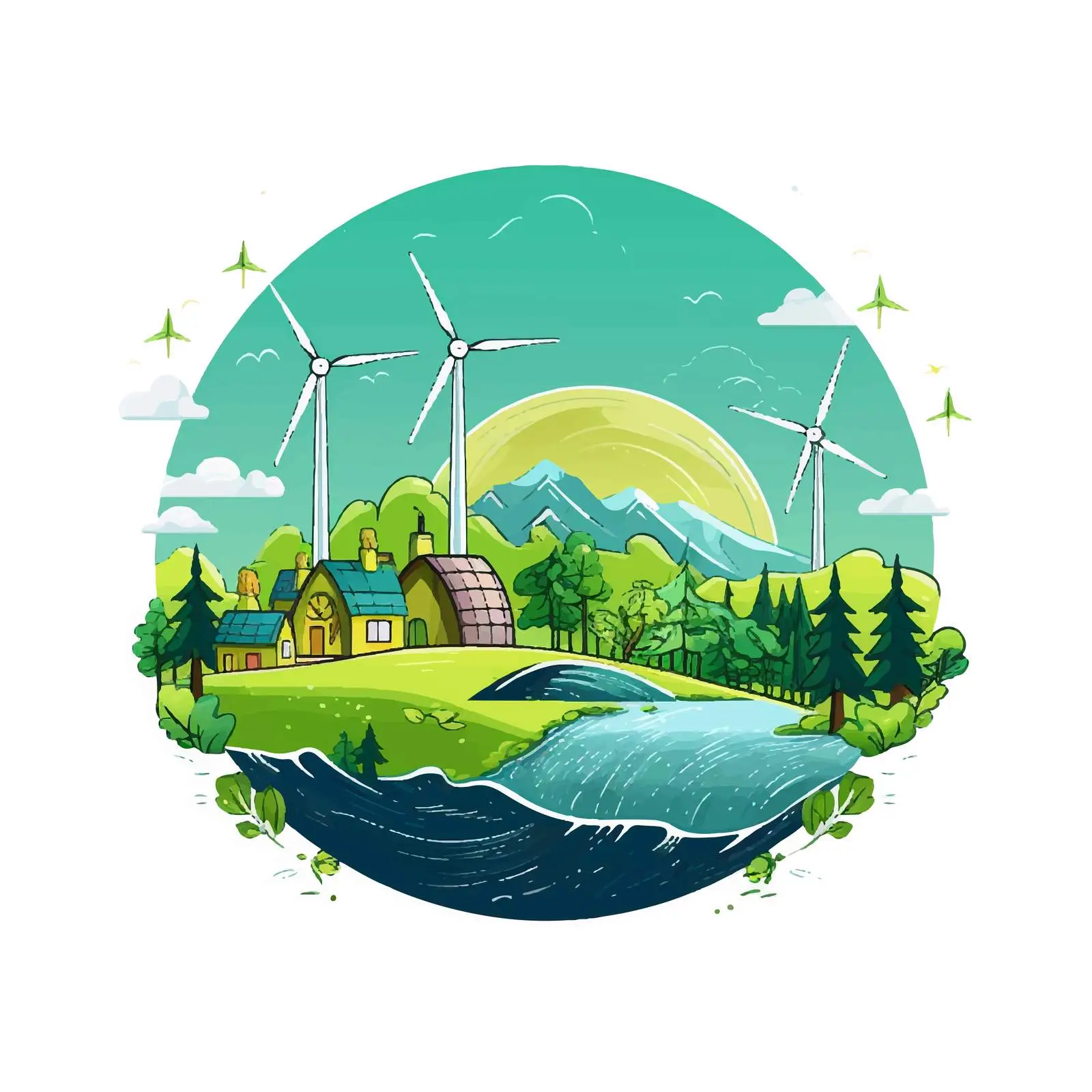 Ecology and Green Energy Vector Illustration – free tree illustration image from Dotvec