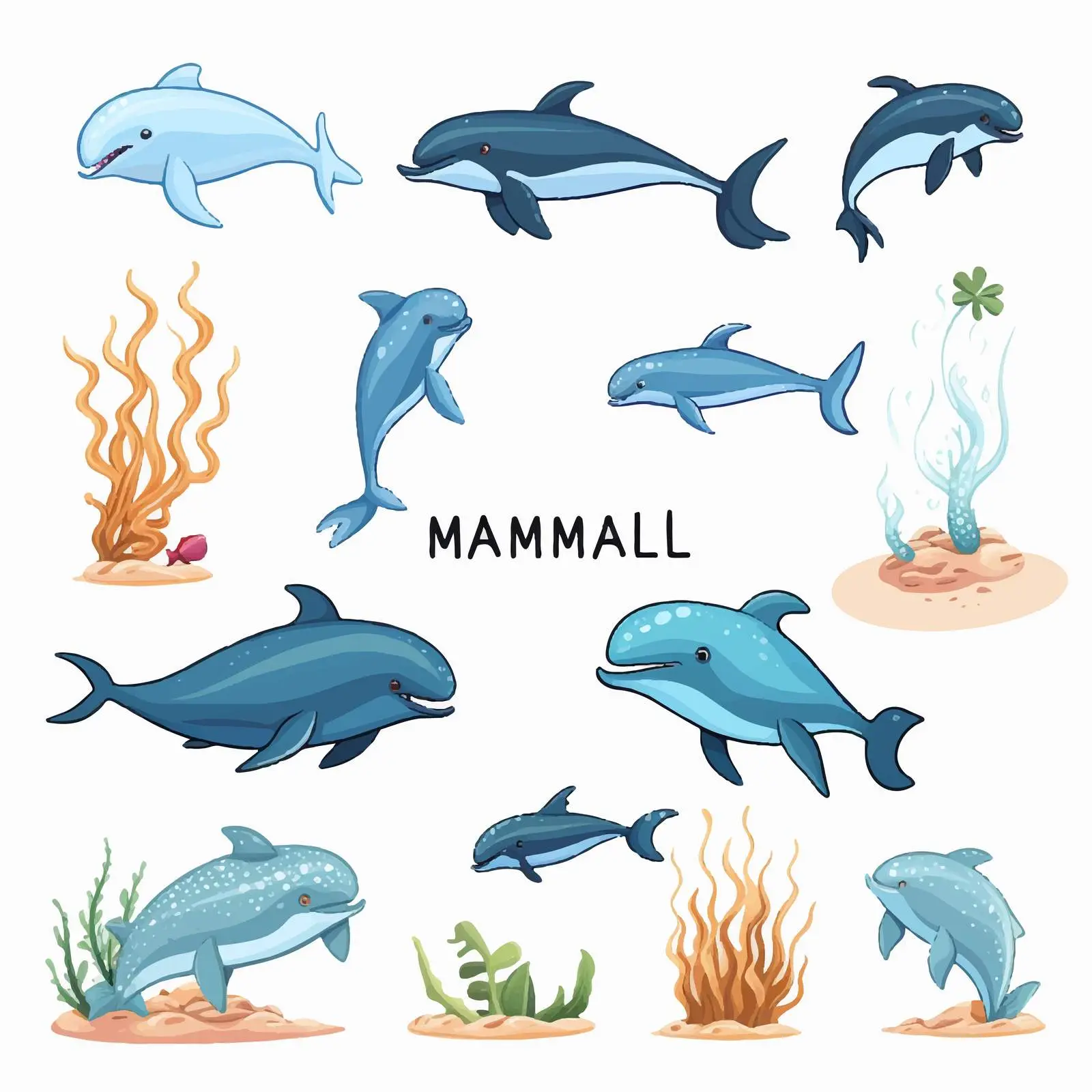Marine Mammals Educational Word Card Illustration — free download from Dotvec