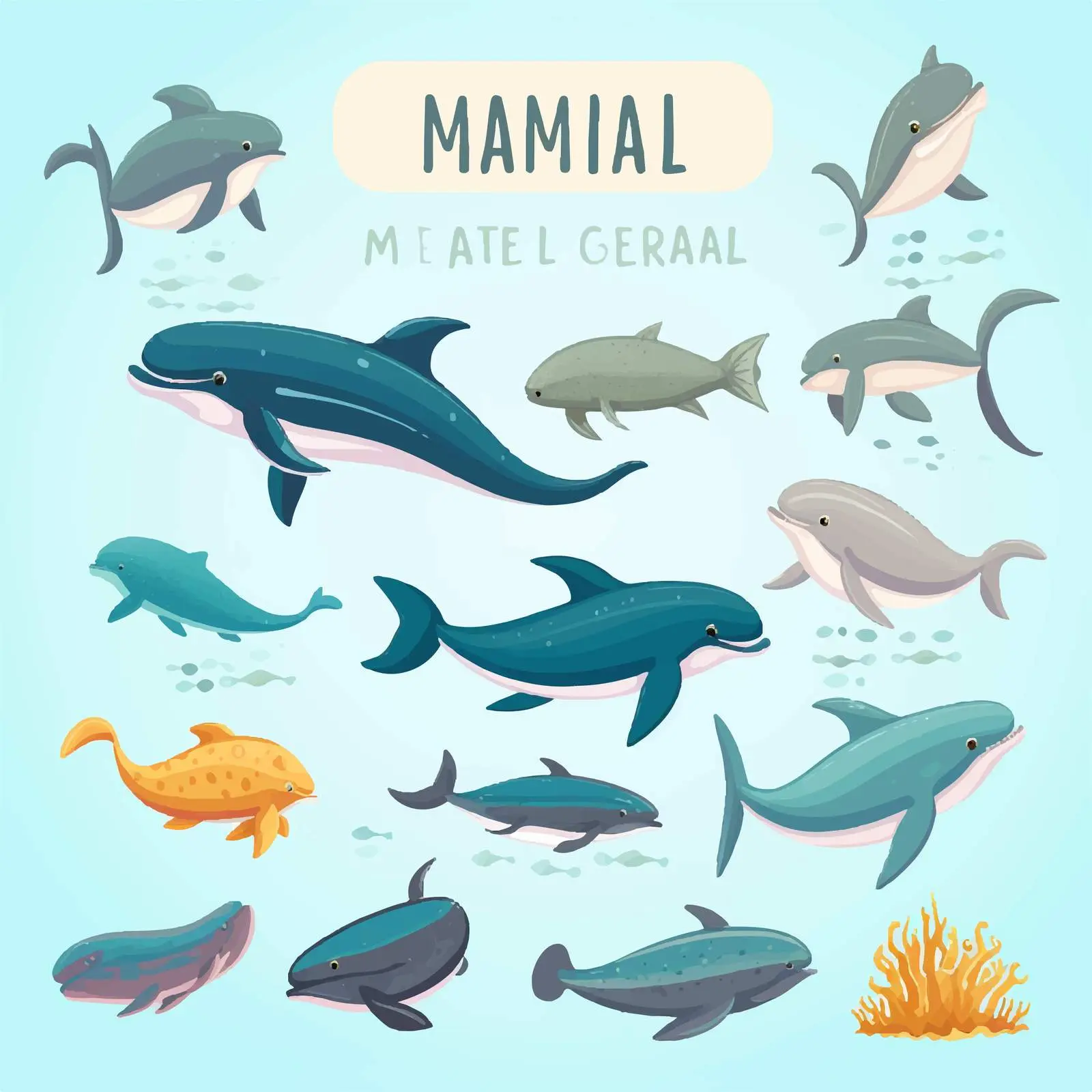 Marine Mammals Educational Word Card Illustration — free download from Dotvec