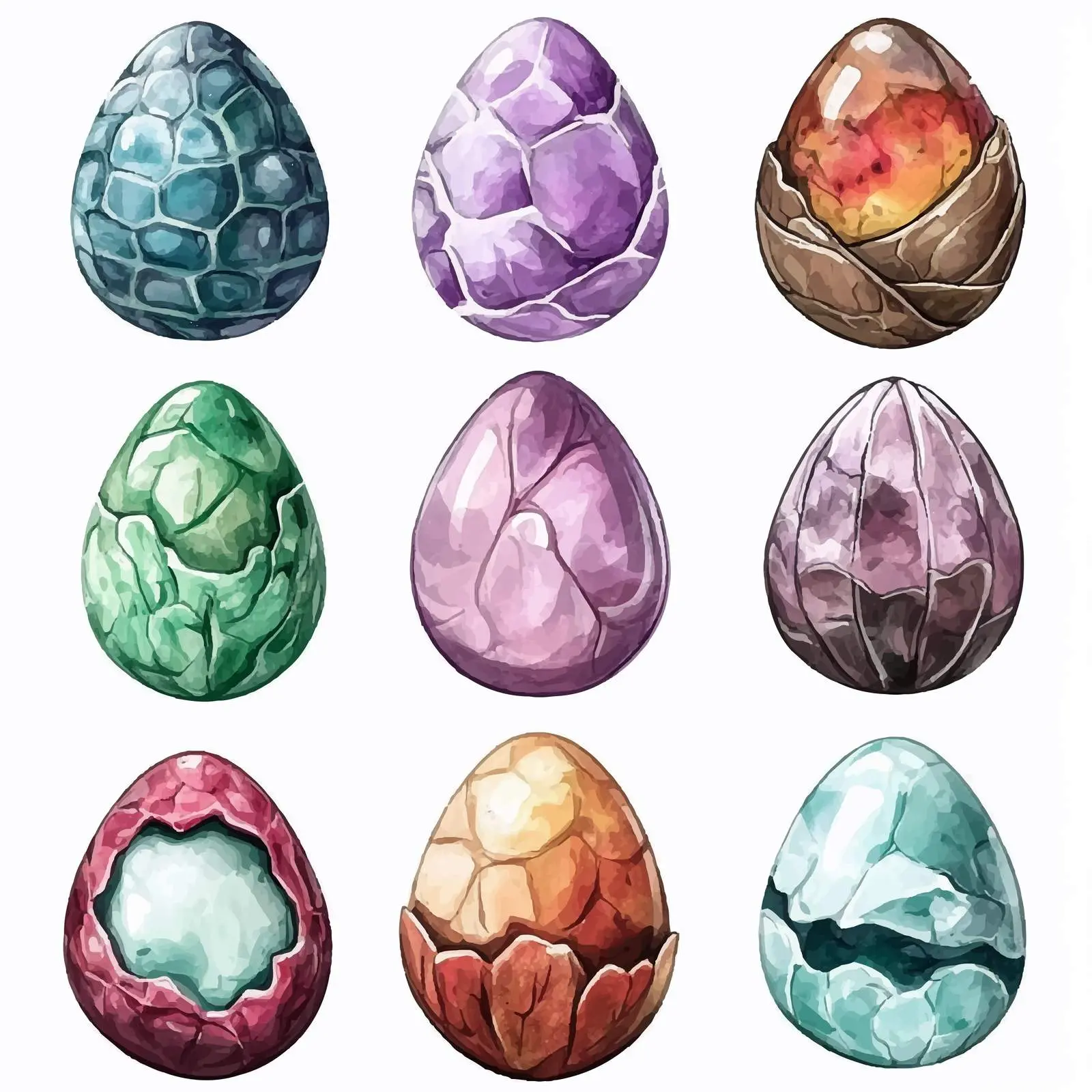 Dragon Egg Shell Watercolor Elements Set – free imaginary image from Dotvec
