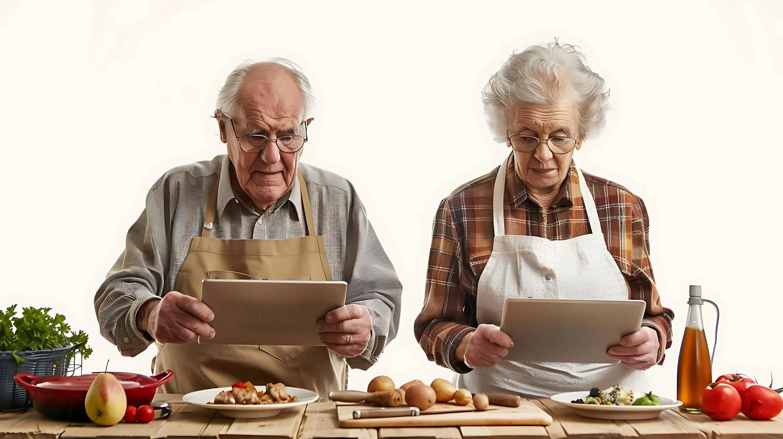 Senior Couple Cooking with Tablets — free download from Dotvec