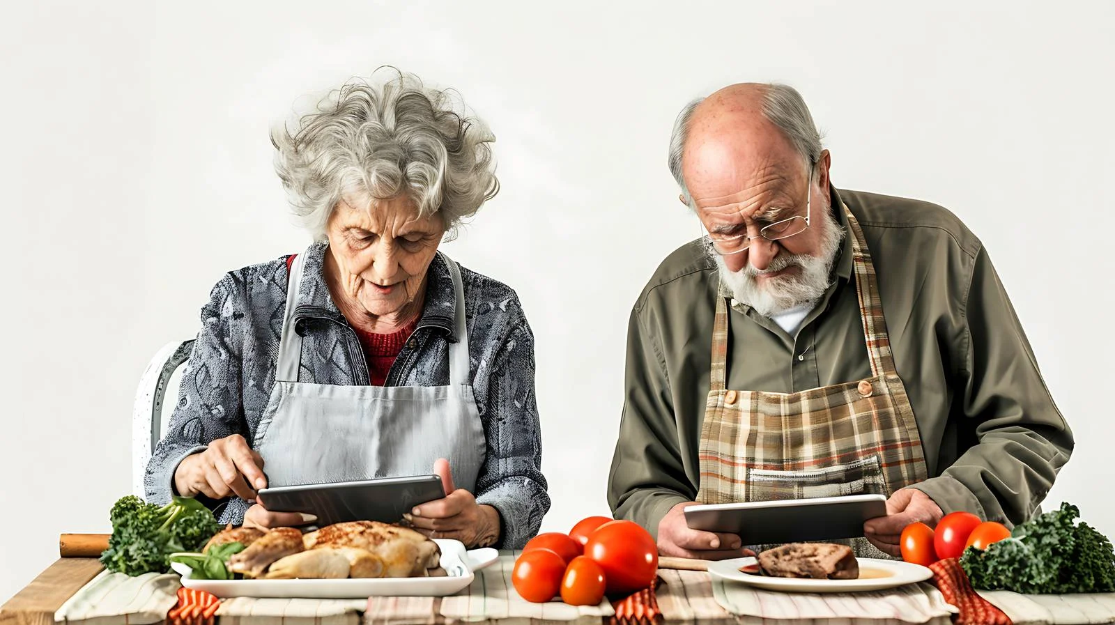 Senior couple using digital tablets for cooking — free download from Dotvec