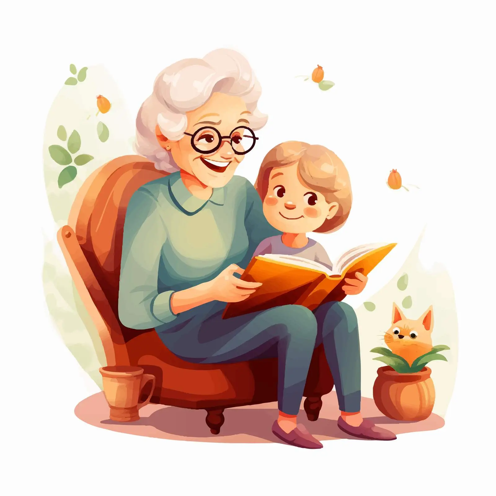 Elderly Woman and Child Sharing a Book — free download from Dotvec