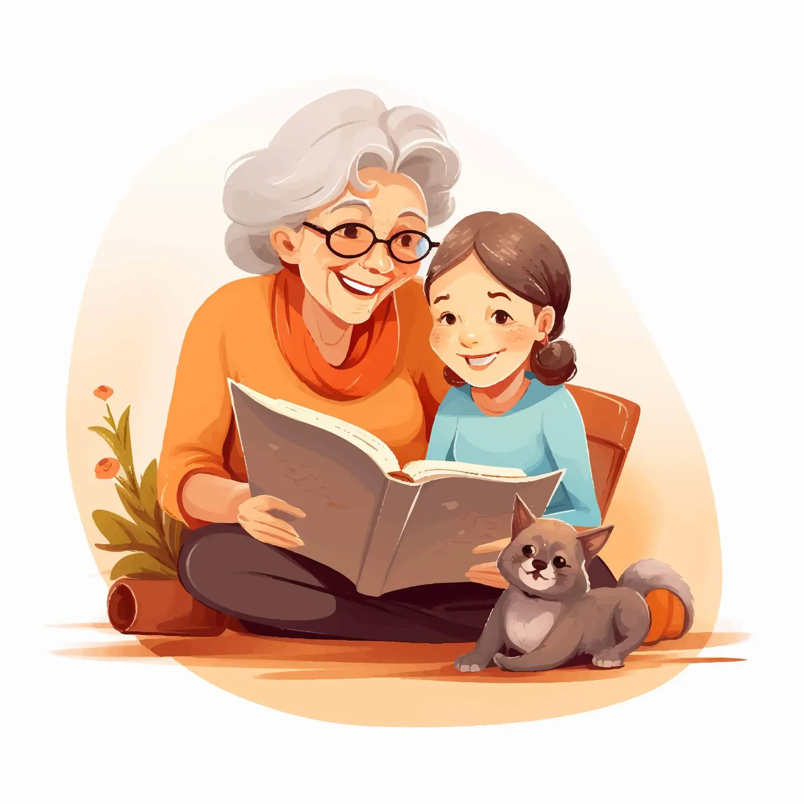 Elderly Woman and Young Girl Reading Together — free download from Dotvec