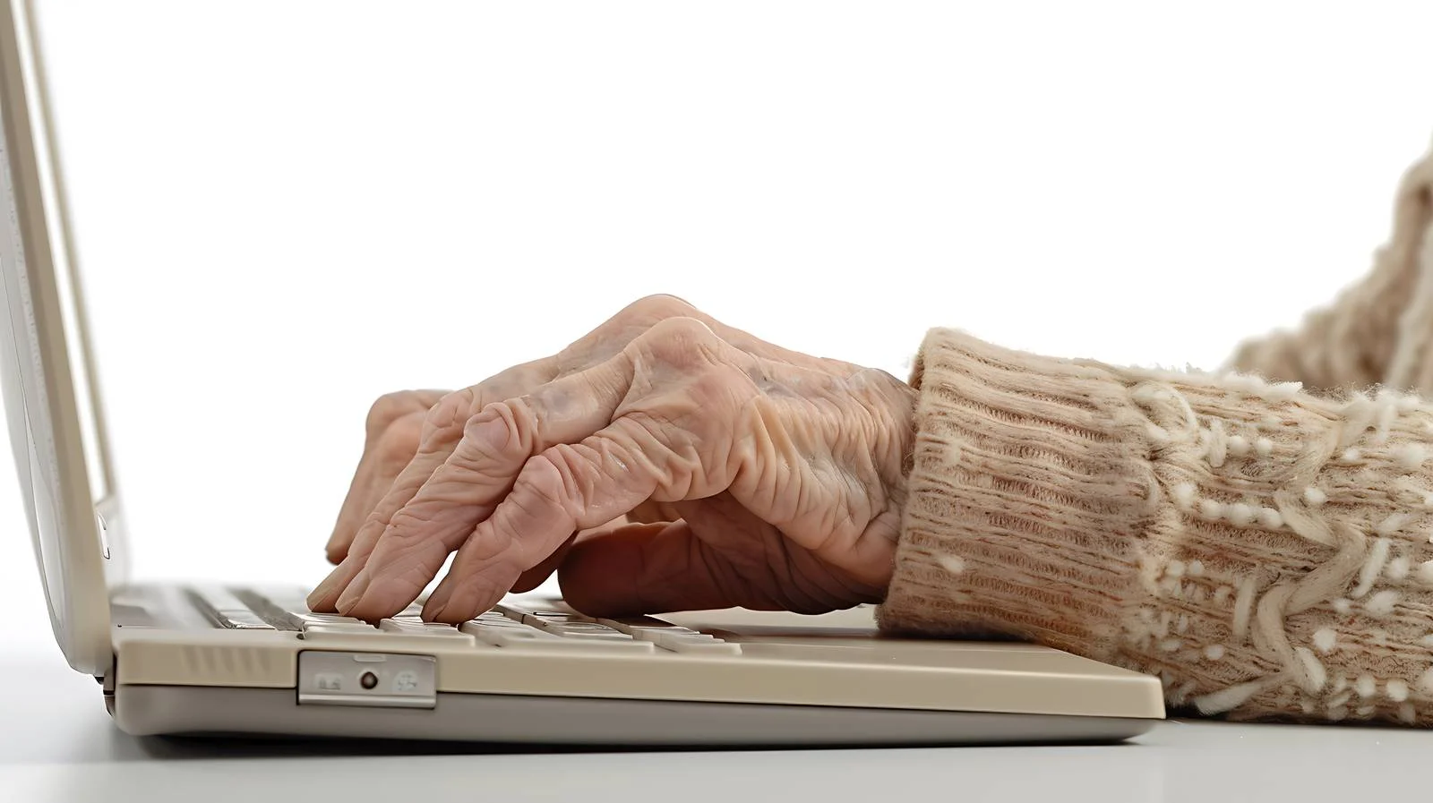 Senior Woman typing on Laptop Keyboard — free download from Dotvec