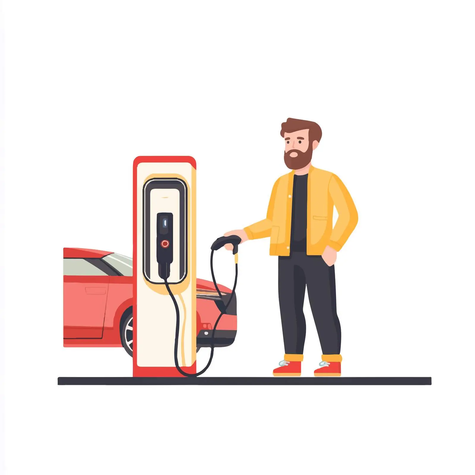 Electric Car Charging at Station with Young Driver — free download from Dotvec