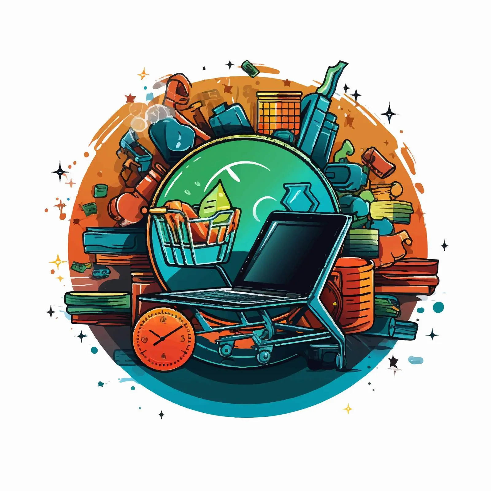 Cartoon Vector Illustration of E-commerce Design — free download from Dotvec