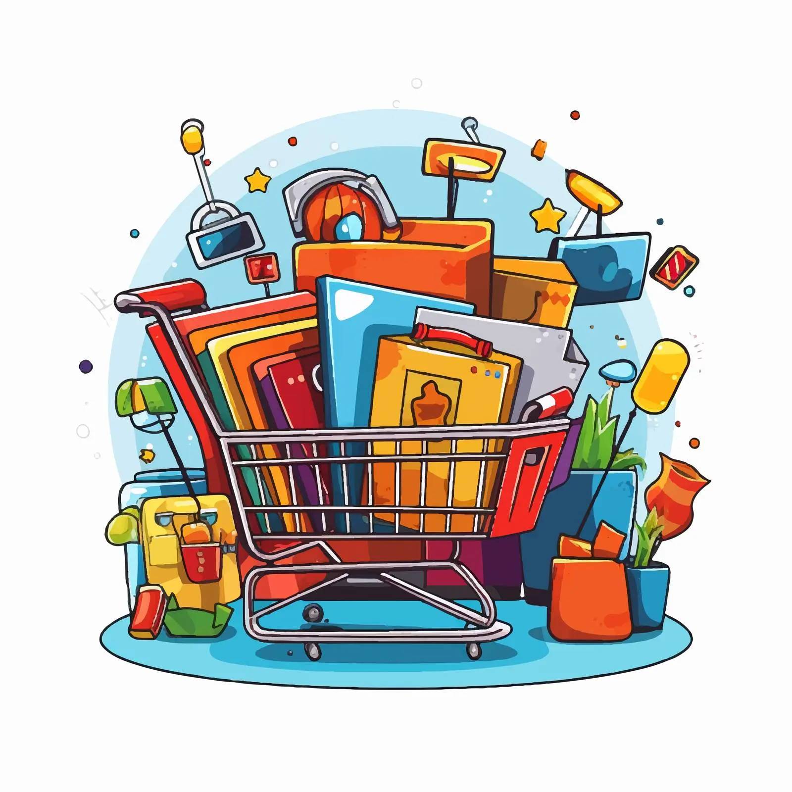 Colorful Cartoon E-Commerce Design Vector Illustration — free download from Dotvec