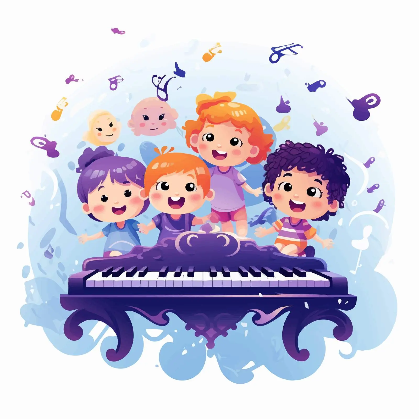 Happy Kids Playing with Electronic Keyboard — free download from Dotvec