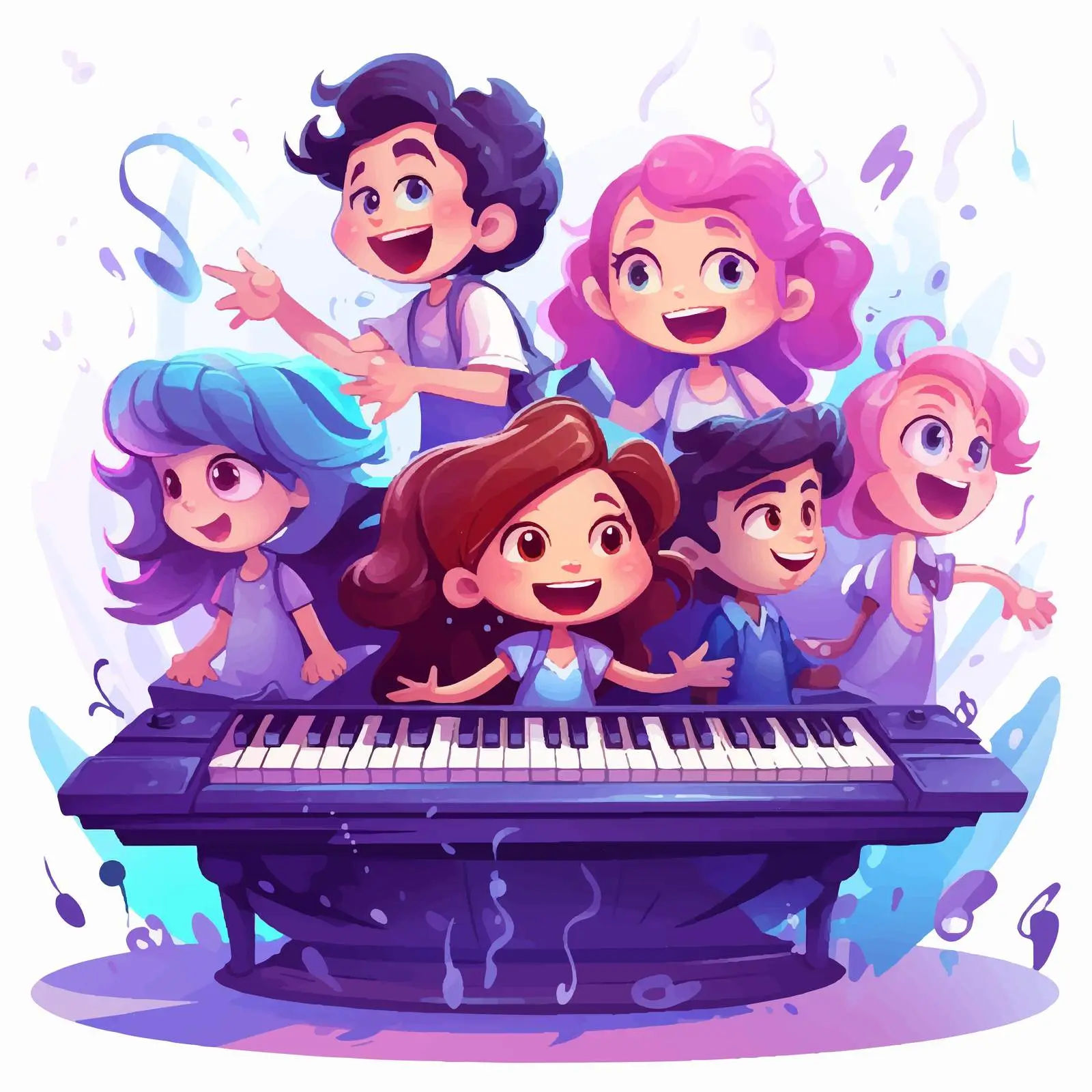 Happy Kids Playing Electronic Keyboard with Melodies — free download from Dotvec