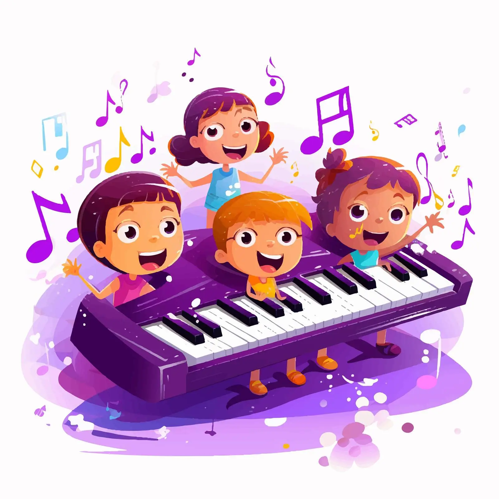 Happy Kids Playing on Electronic Keyboard – free music lessons image from Dotvec