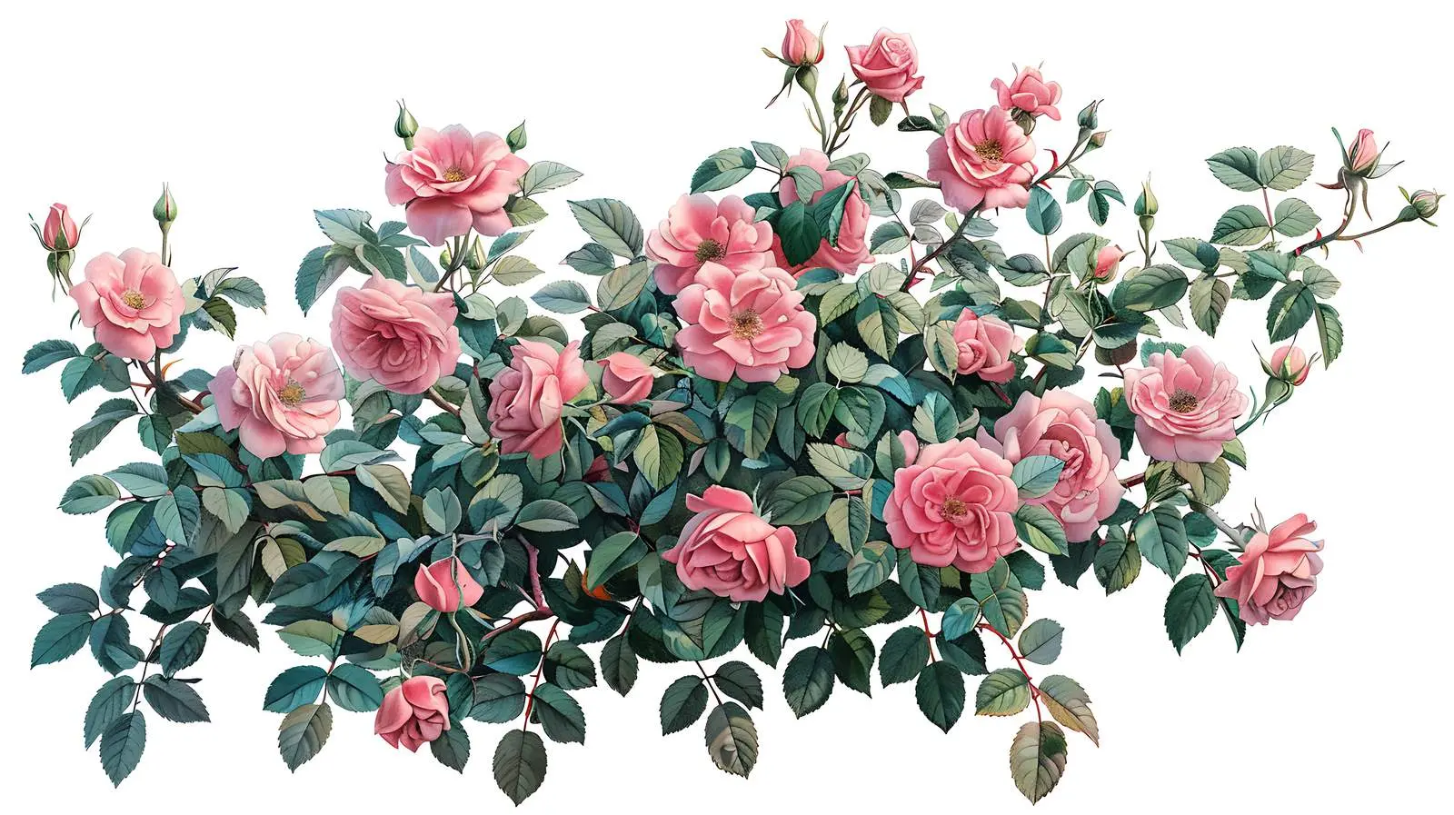 Elegant Pink Rose Bush with Flowers and Leaves — free download from Dotvec
