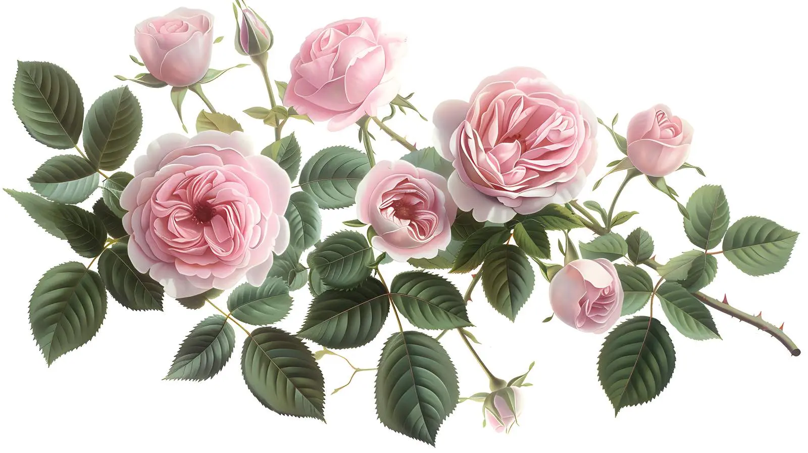 Elegant Pink Rose Bush with Flowers and Leaves — free download from Dotvec