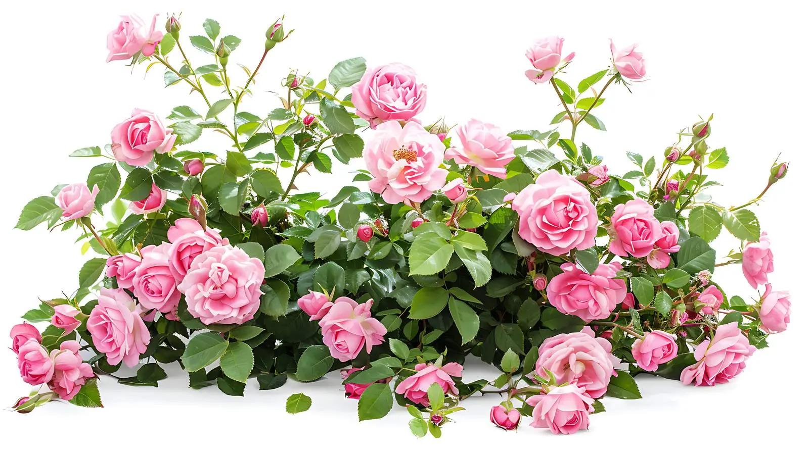 Elegant Pink Rose Bush with Flowers and Leaves — free download from Dotvec