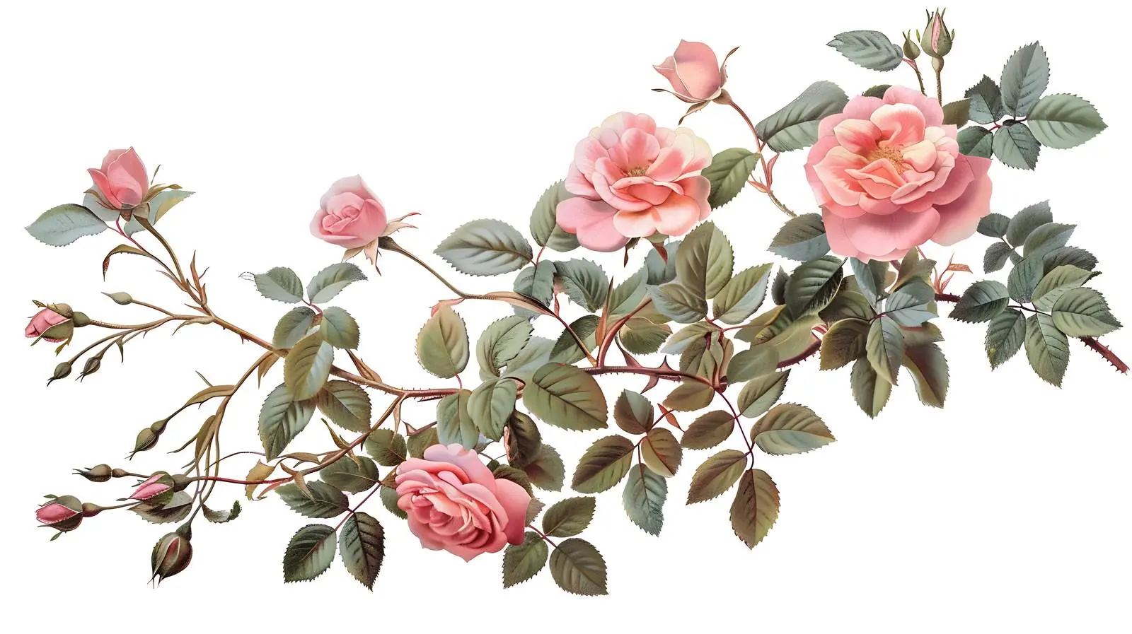 Elegant Pink Rose Bush with Flowers and Leaves — free download from Dotvec