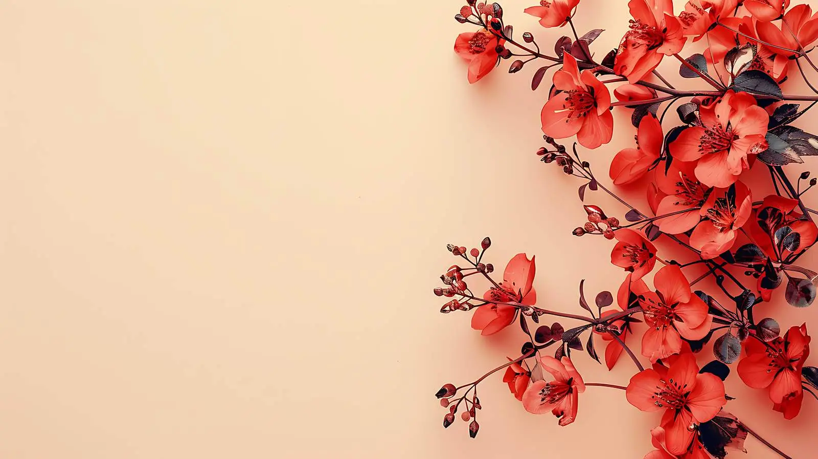 Elegant Red Flowers and Leaves on Coral Background — free download from Dotvec