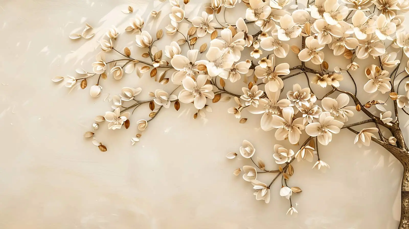 Elegant Tree With Flowers and Leaves on Beige — free download from Dotvec