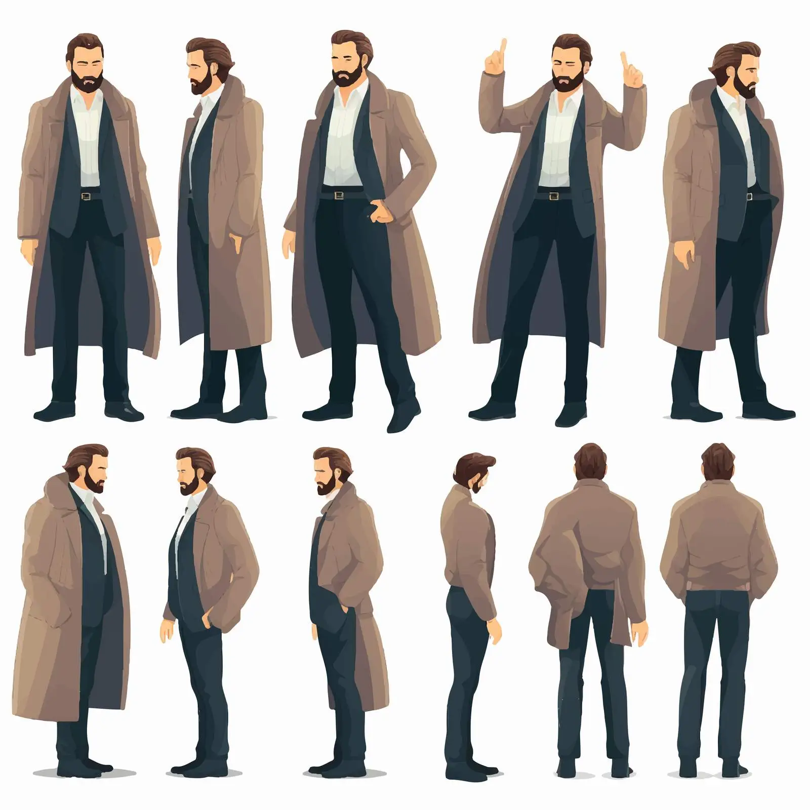 Elegant Bearded Man in Coat Vector Set — free download from Dotvec