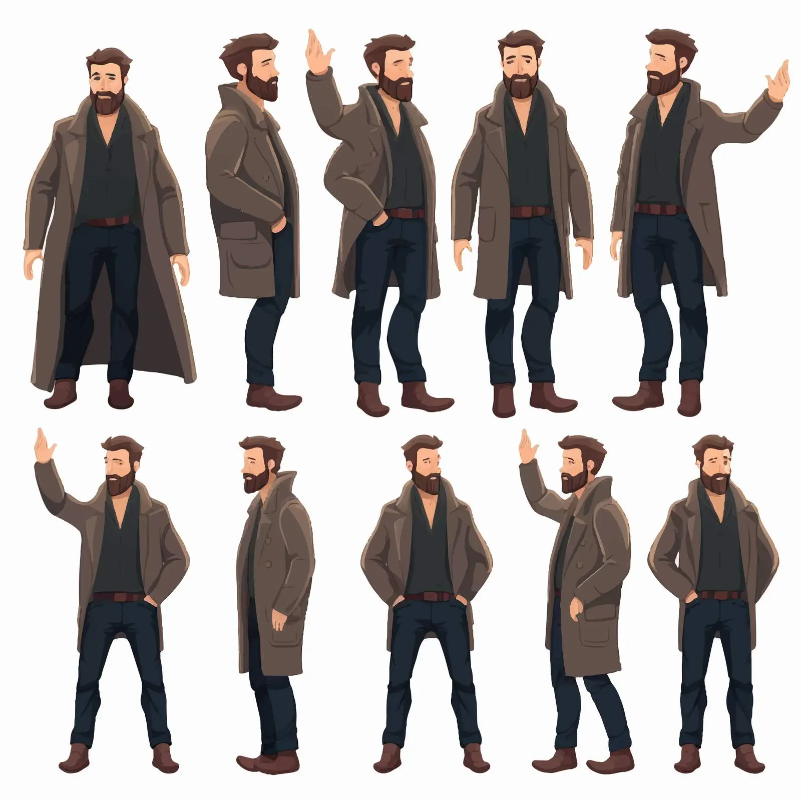 Elegant Bearded Man in Coat Animation Set — free download from Dotvec