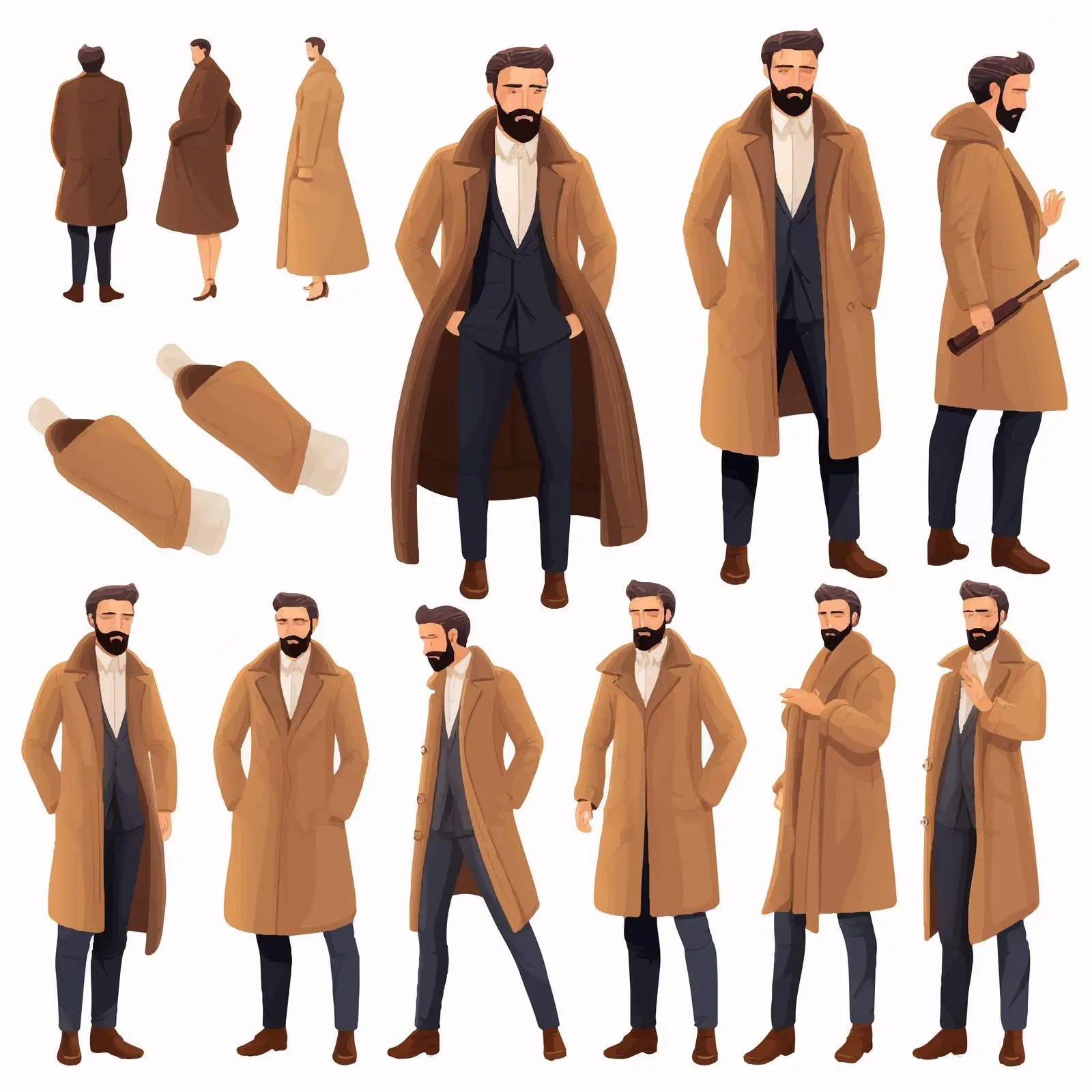 Elegant Bearded Man in Coat Animation Set — free download from Dotvec