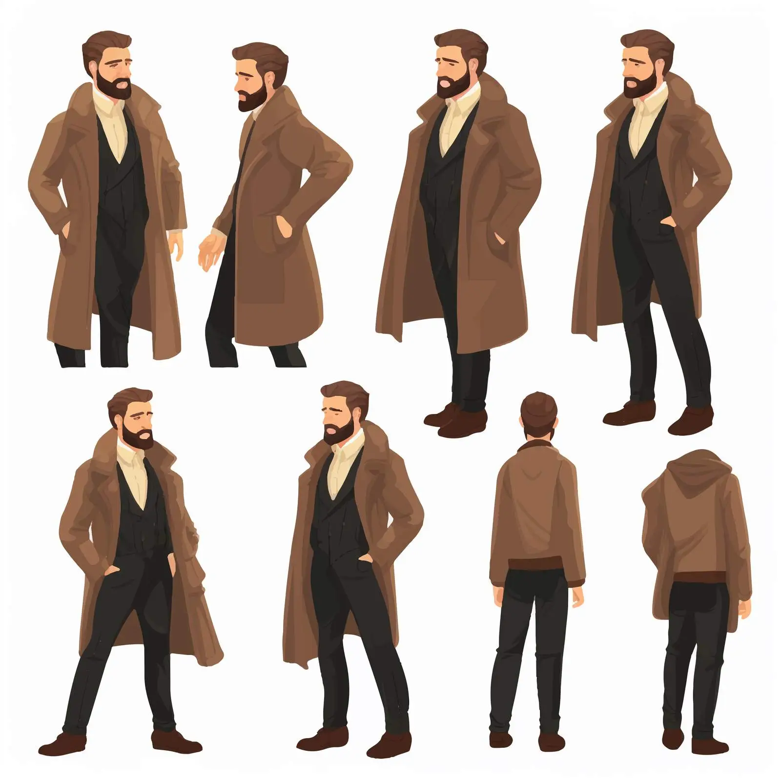 Elegant Bearded Man in Coat Vector Animation — free download from Dotvec