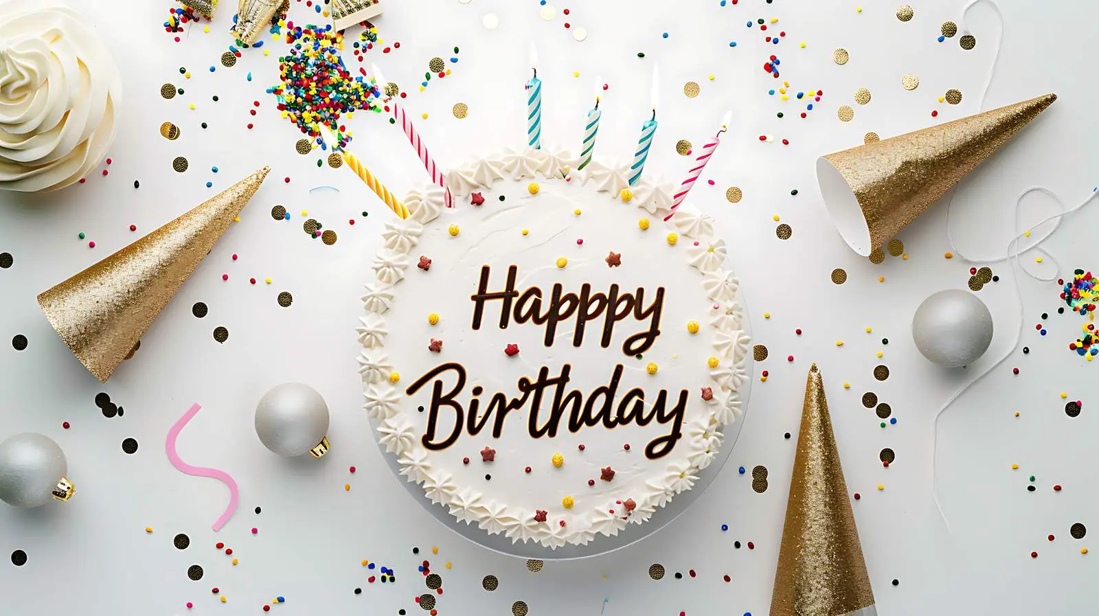 Elegant Birthday Cake with Candles and Sign – free balloon image from Dotvec