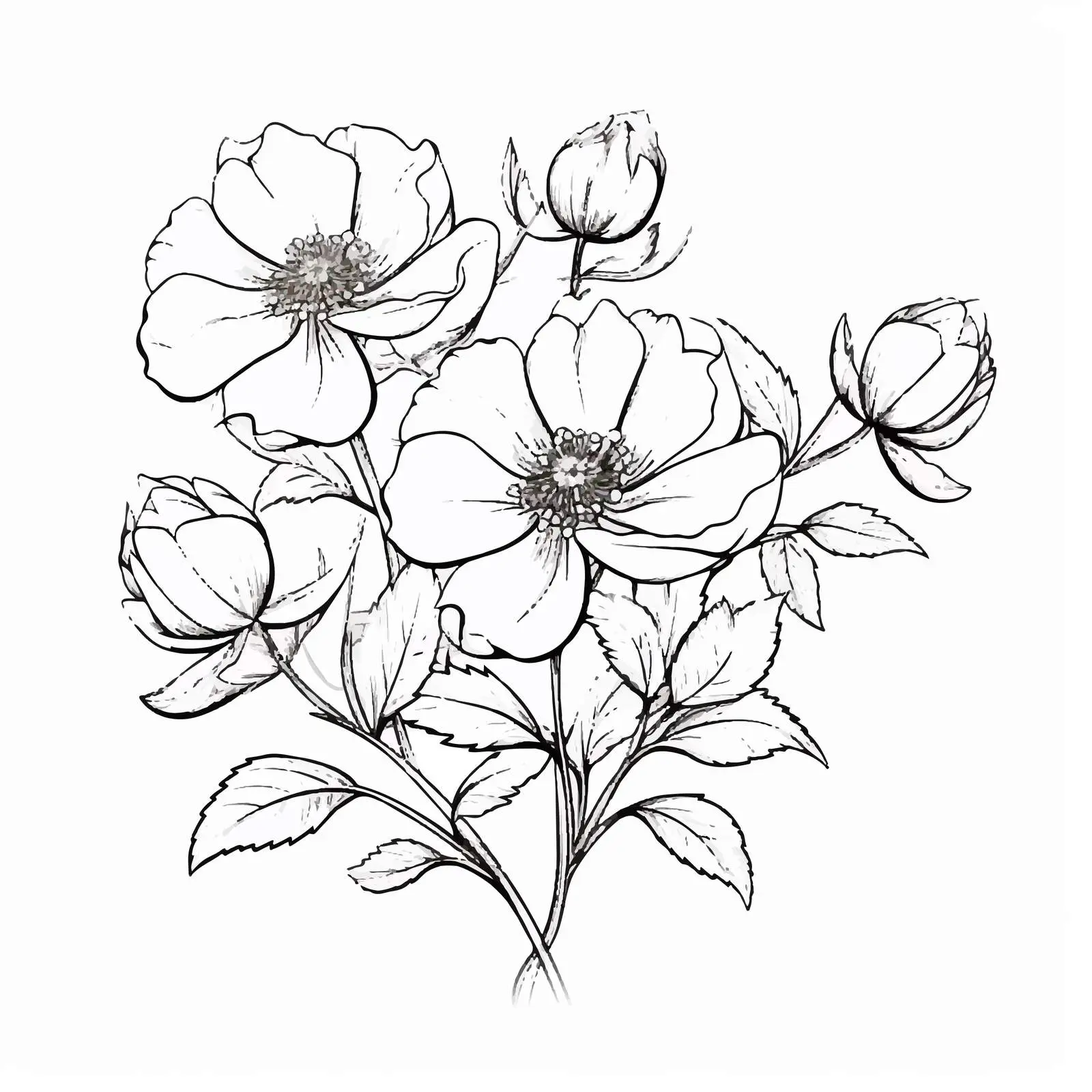 Elegant Botanical Dog Rose Drawing Vector Artwork — free download from Dotvec