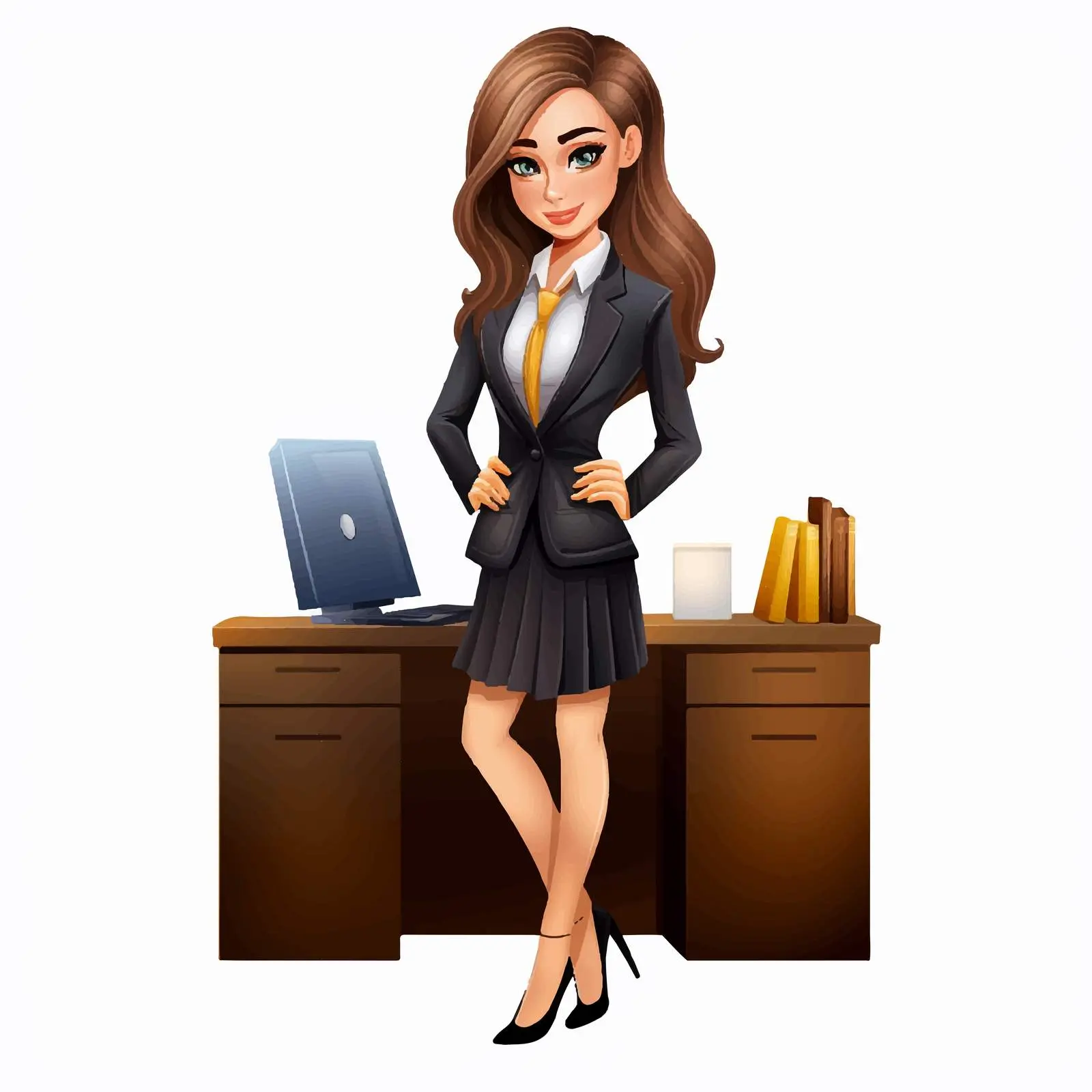 Elegant Businesswoman Cartoon in Office Setting — free download from Dotvec